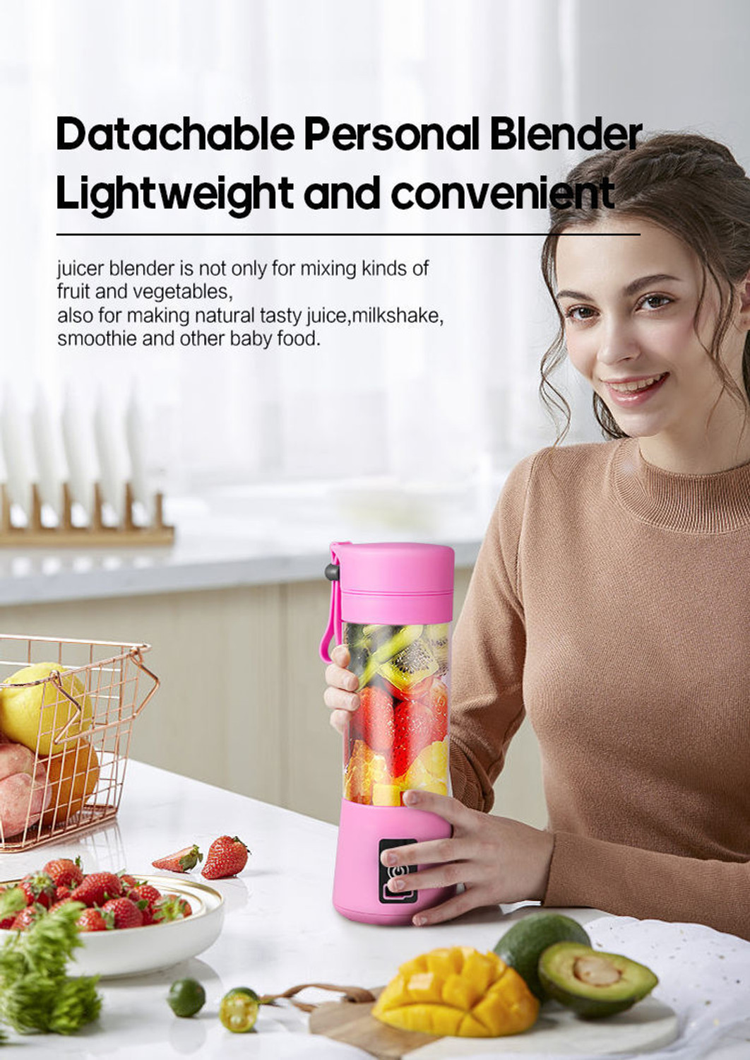 Image of MLSALES Portable Mini USB Juicer | Cordless Rechargeable Blender for Fresh Juices 150 W Juicer (350-jiucur | 1 Jar | Multicolor, Green, purpale, pink-shain)