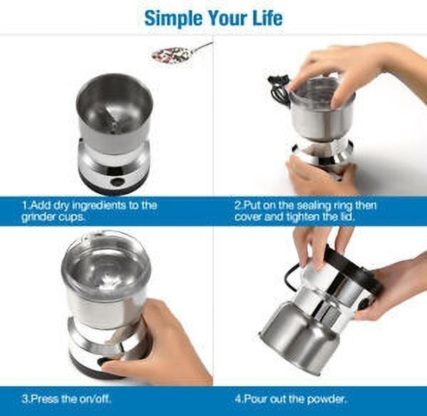Image of Manasa Folding Jar Juicer Grinder, Compact Kitchen design Electric Household Grinder W 200 W Juicer Mixer Grinder (By Nima Japan 200 W,28000 RPM Mini Stainless Steel Spice Nuts Grainder With | 1 Jar | Silver345)