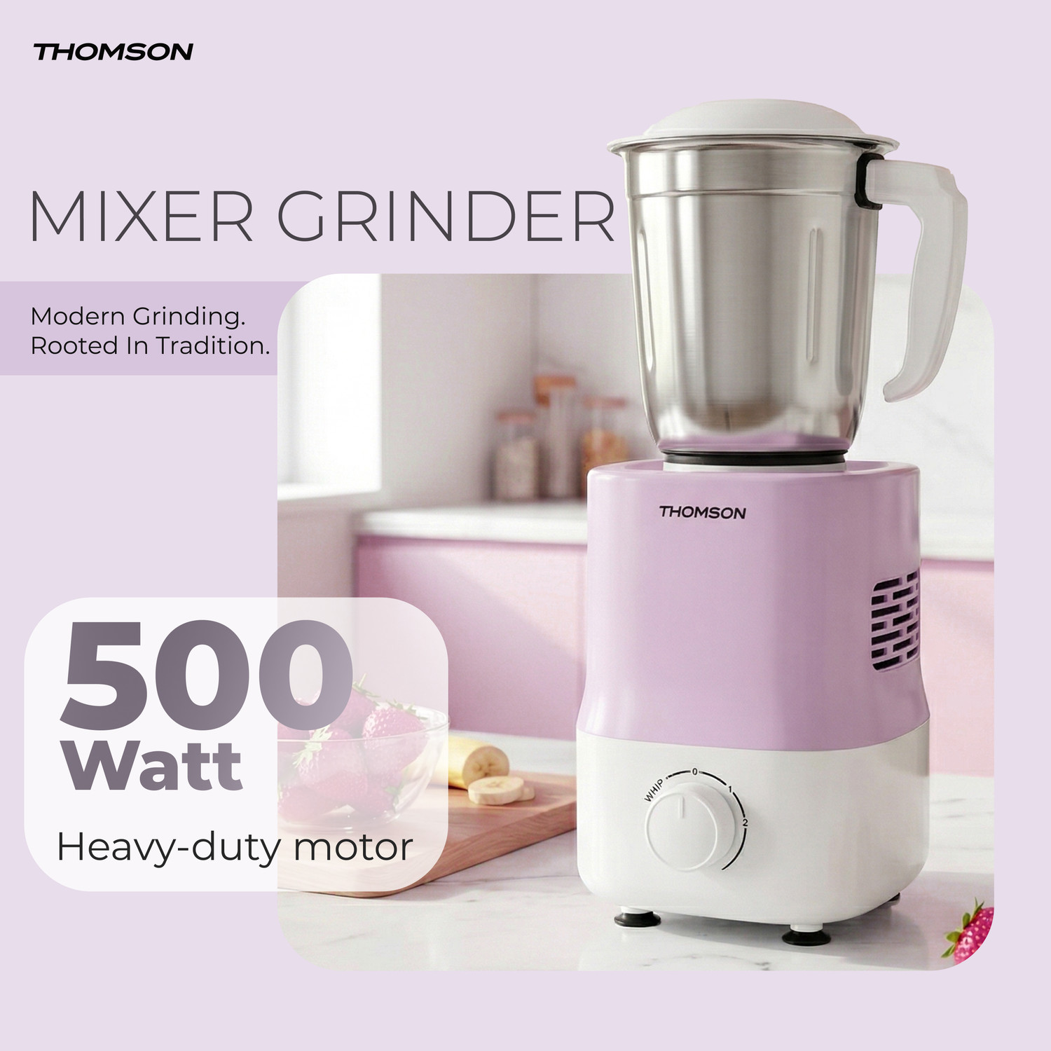 Image of Thomson FreshMix 500 W Mixer Grinder (FreshMix | 4 Jars | Pearl White, Lavender Pink)