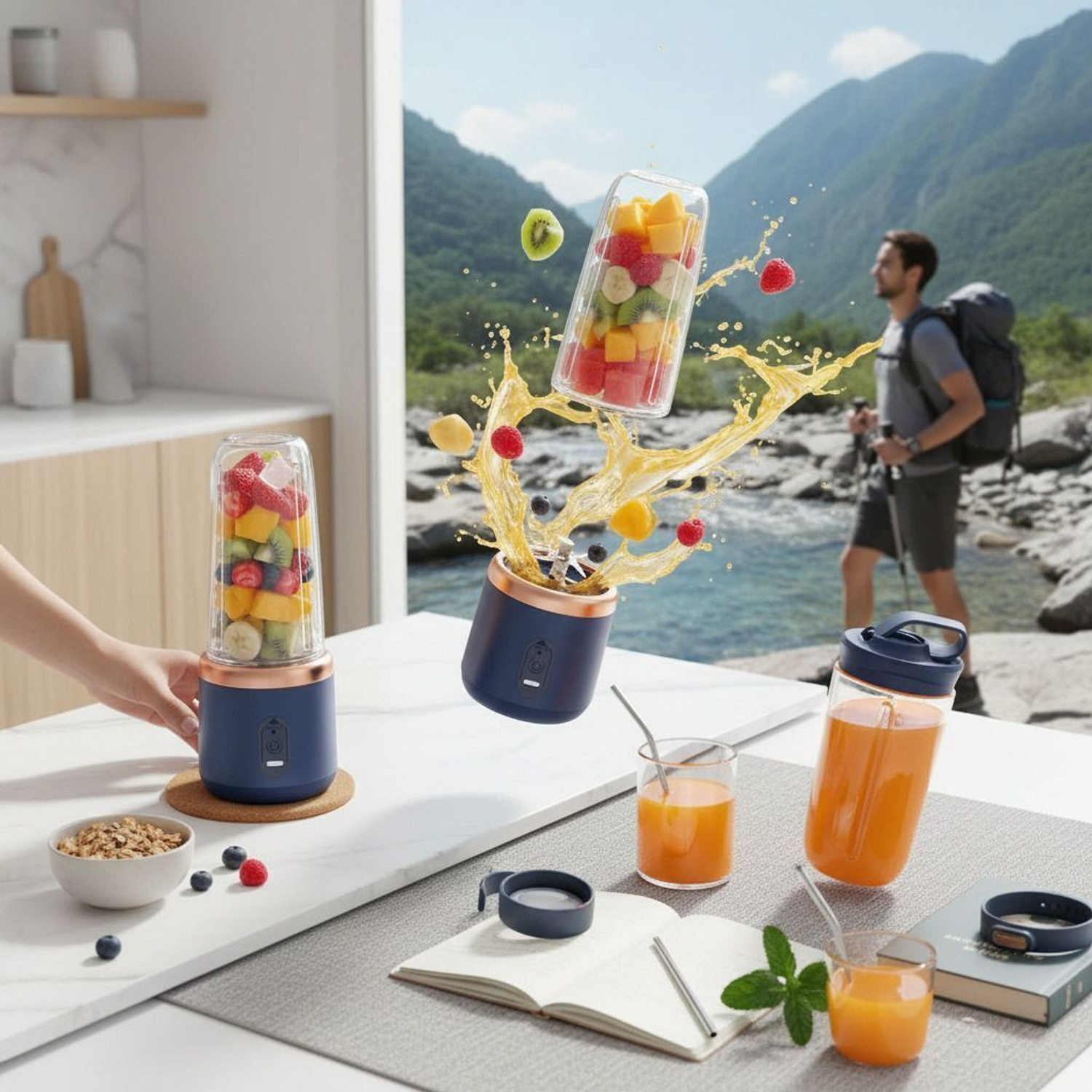 Image of Saibaba Insulators Portable USB Rechargeable Juicer Blender Mini Smoothie Maker Bottle 300 W Juicer Mixer Grinder (PJB-19 Pocket Juicer | 2 Jars | Blue)
