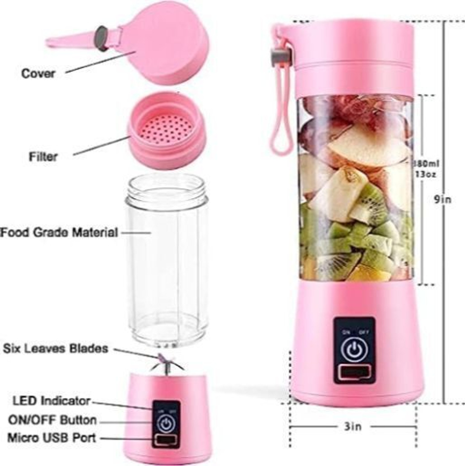 Image of Radhe Pro Fruit Juicer 200 W Juicer Mixer Grinder (Msk 5997A Hand juicer,Mini Fruit Mixer Machine Portable Electric Personal Juicer | 1 Jar | Multicolor)