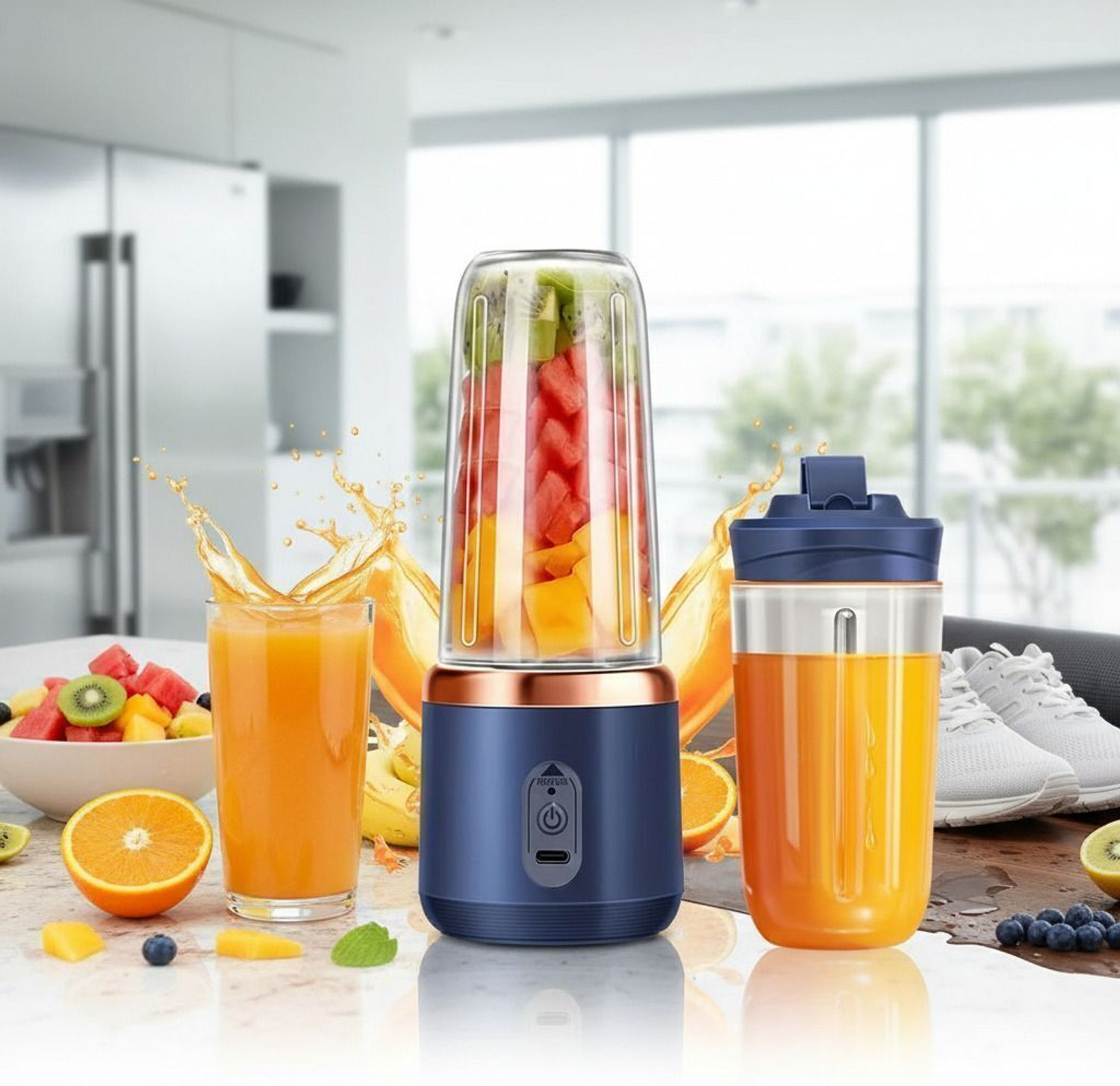 Image of Saibaba Insulators Portable USB Rechargeable Juicer Blender Mini Smoothie Maker Bottle 300 W Juicer Mixer Grinder (PJB-19 Pocket Juicer | 2 Jars | Blue)