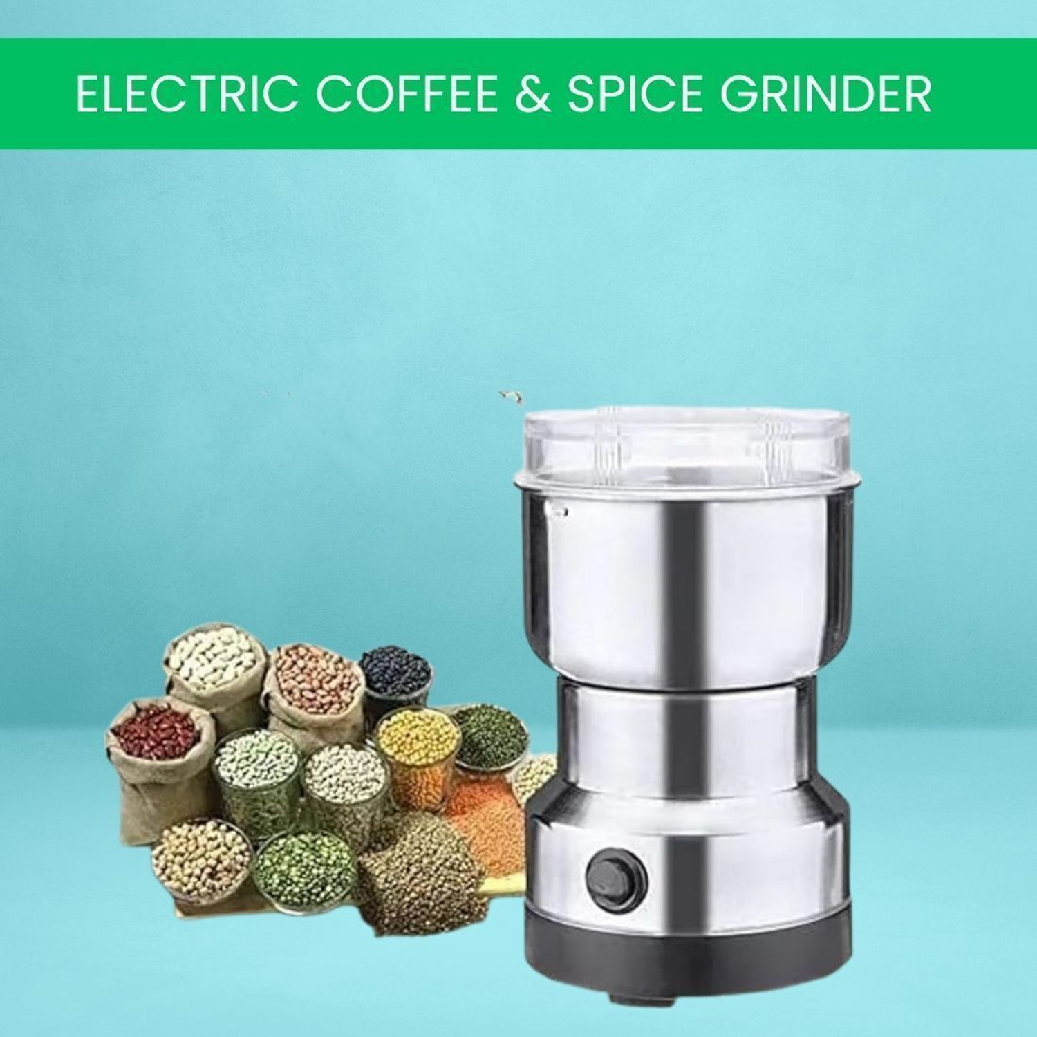 Image of Manasa Nima Mini Mixer Grinder 200 W Mixer Grinder (Mini Grinder for Kitchen - Easy-to-Use Electric Spice & Coffee Grinder | 1 Jar | Silver)