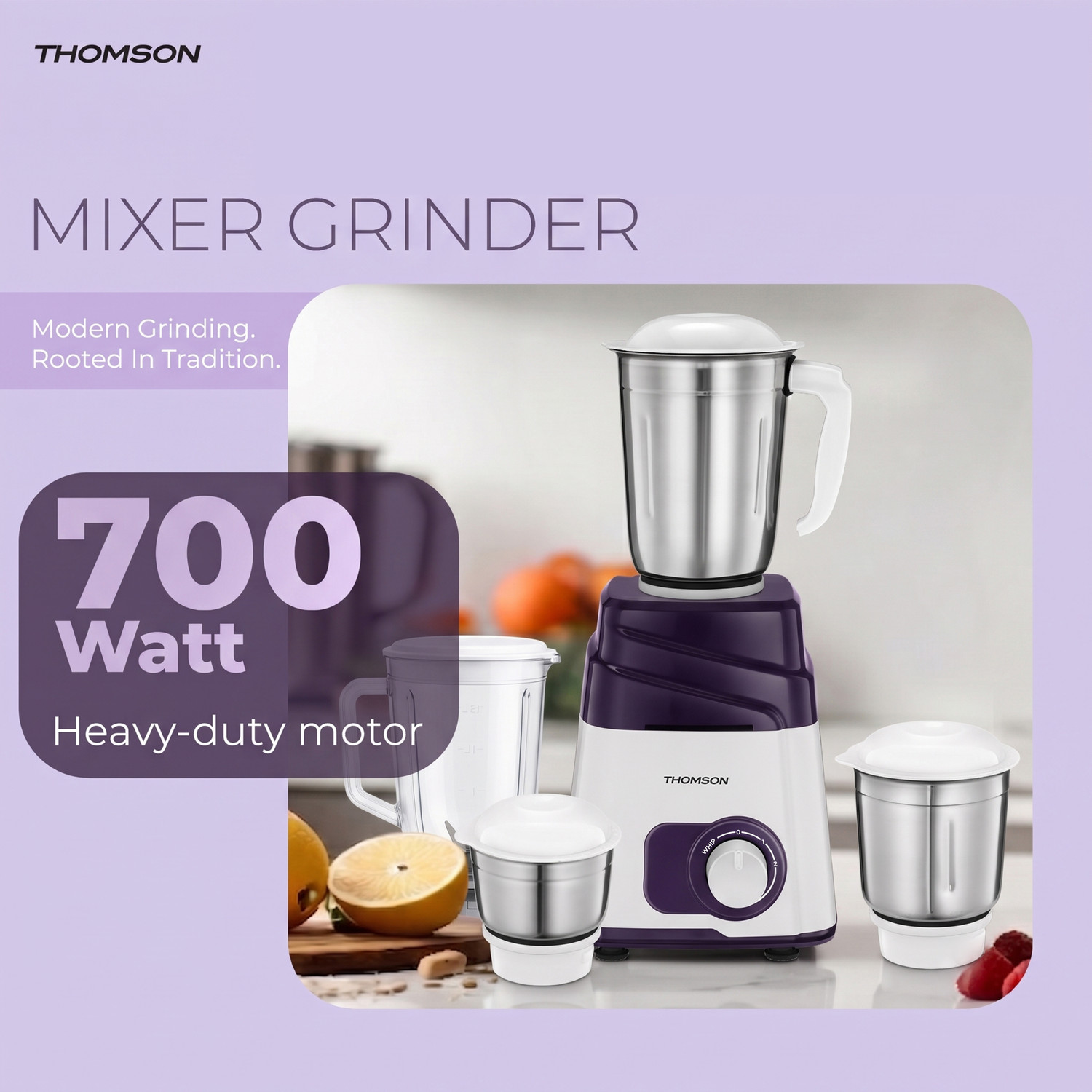 Image of Thomson FreshMix 700 W Mixer Grinder (FreshMix | 4 Jars | White)