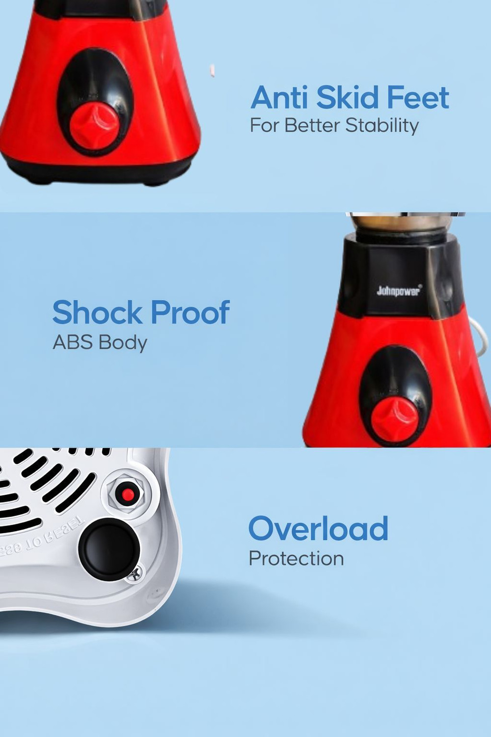 Image of johnpower MINI MIXER 220 W Mixer Grinder (Multi Purpose Grinder for Masala, Chutney & Wet Dry Grinding | 2 Jars | BLACK & RED)