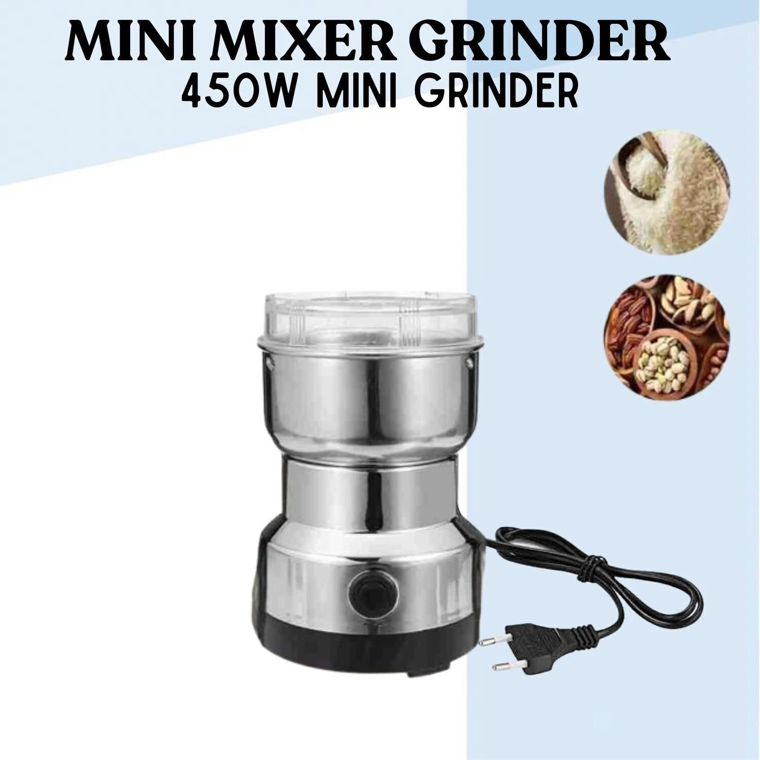 Image of Elvara creations Mini Mixer Grinder 800 W Juicer Mixer Grinder (Mini Spice, Dry Masala Grinder | 1 Jar | Silver)