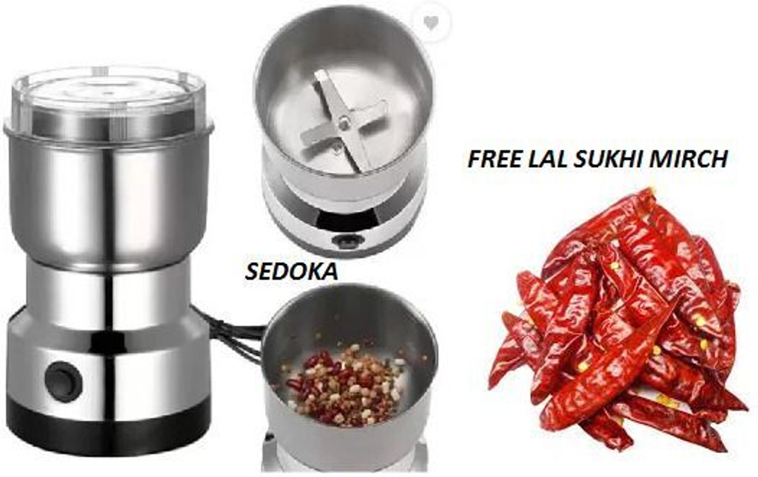 Image of Manasa JX 3 500 W Mixer Grinder (Mini Stainless Steel Coffee Spice Nuts Grains Bean Grinder | 1 Jar | Multicolor)