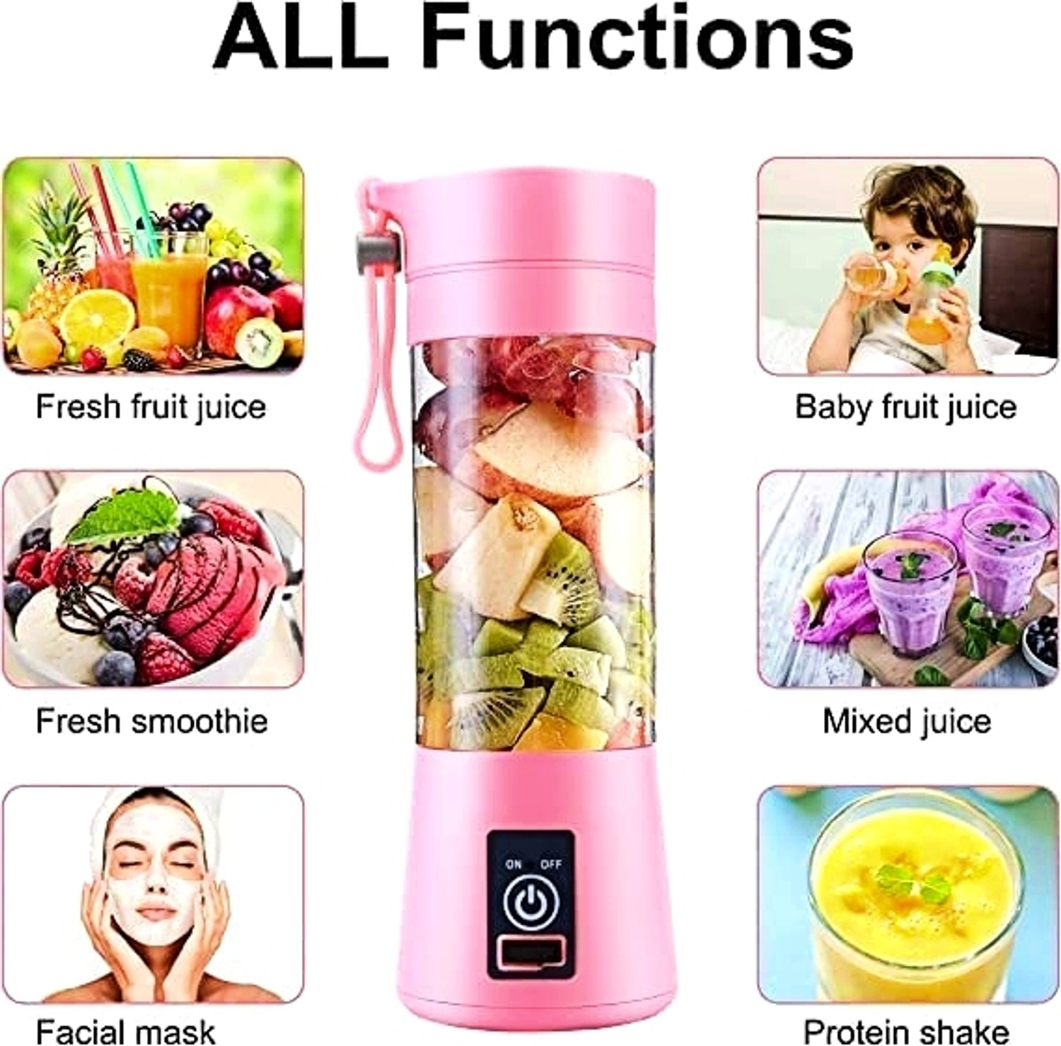 Image of APNA STORE Electric Fruit Juicer Maker USB Rechargeable Mini Juicer Mixer GrinderLD283 350 W Juicer Mixer Grinder (Electric Fruit Juicer Maker USB Rechargeable Mini Juicer Mixer GrinderLD283 | 1 Jar | Multicolor)