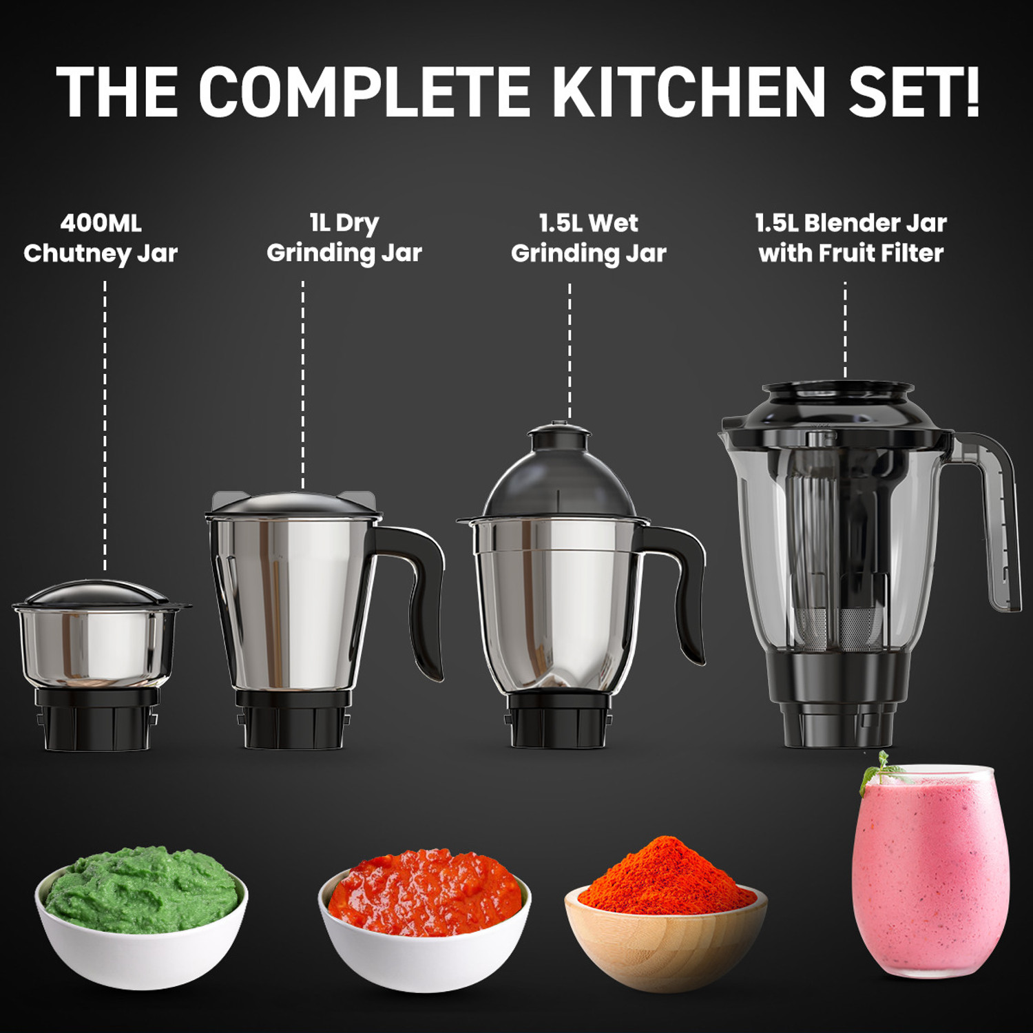 Image of Crompton Ameo Classic 750 W Juicer Mixer Grinder (Ameo Classic 750W Mixer Grinder | 4 Jars | Black)