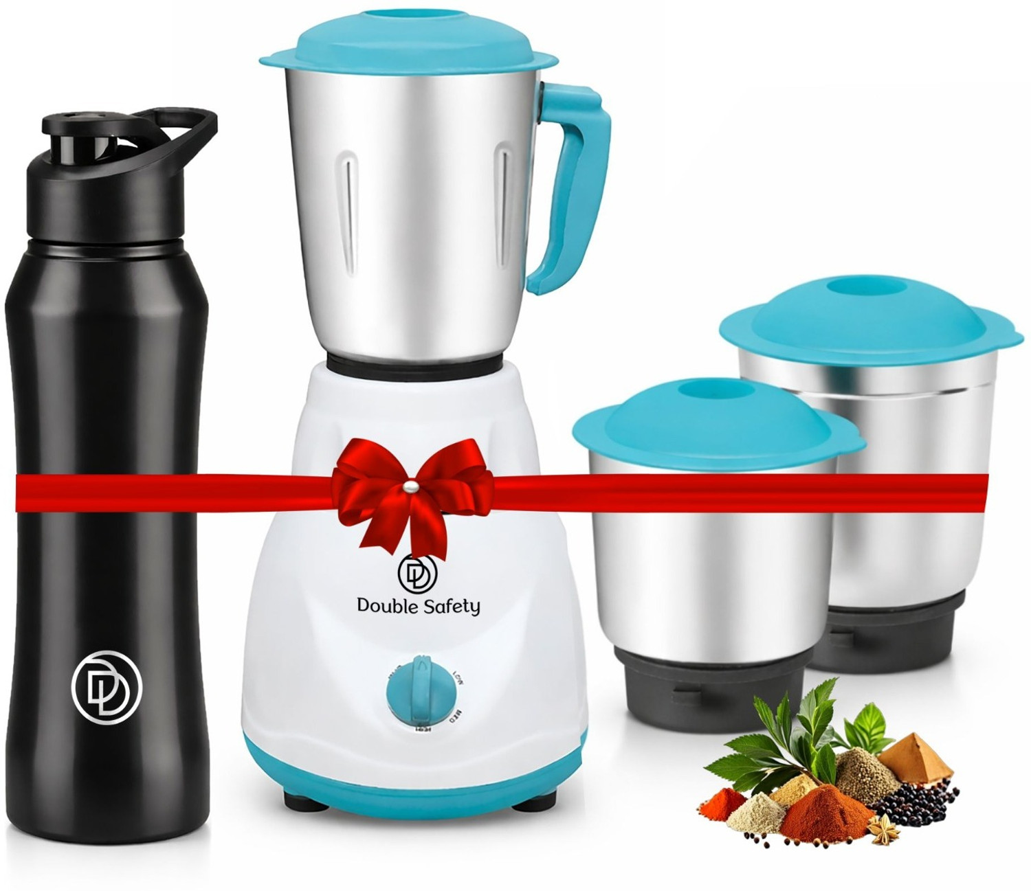 Image of Zenvix Turbo Mix 750 W Juicer Mixer Grinder (Stainless Steel Jars | 3 Speed Control | | 4 Jars | White & Blue)