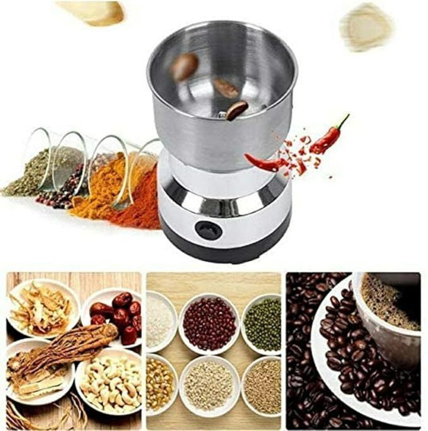 Image of BazaarNest Mini Mixer Grinder 800 W Juicer Mixer Grinder (Electric Coffee Grinder with Removable Stainless Steel Cup & Blades | 1 Jar | Silver)