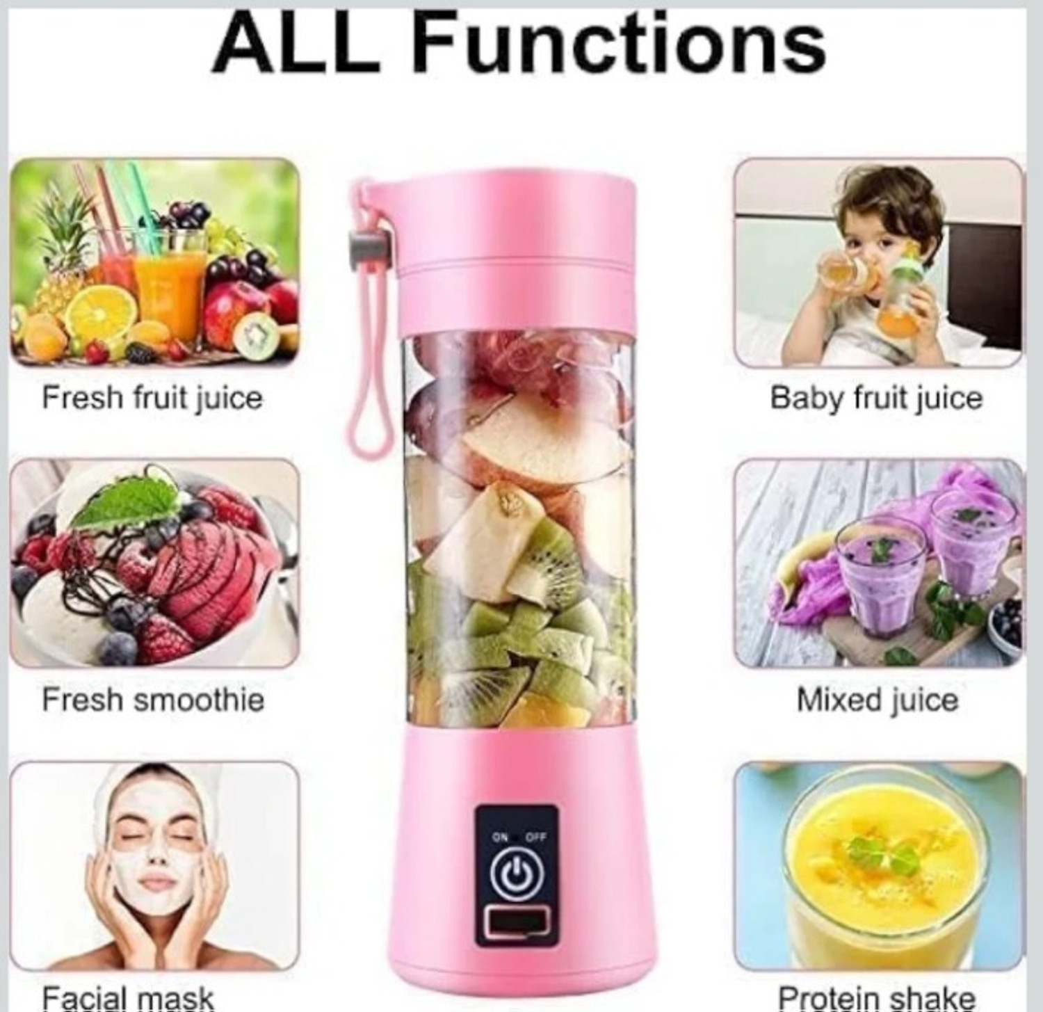 Image of ons Electric fruit juicer |usb rechargeable 2000 mah battery| powerful motor@5 25 W Juicer Mixer Grinder (Portable juicer for smoothies,shakes, juices | 1 Jar | Multicolor)