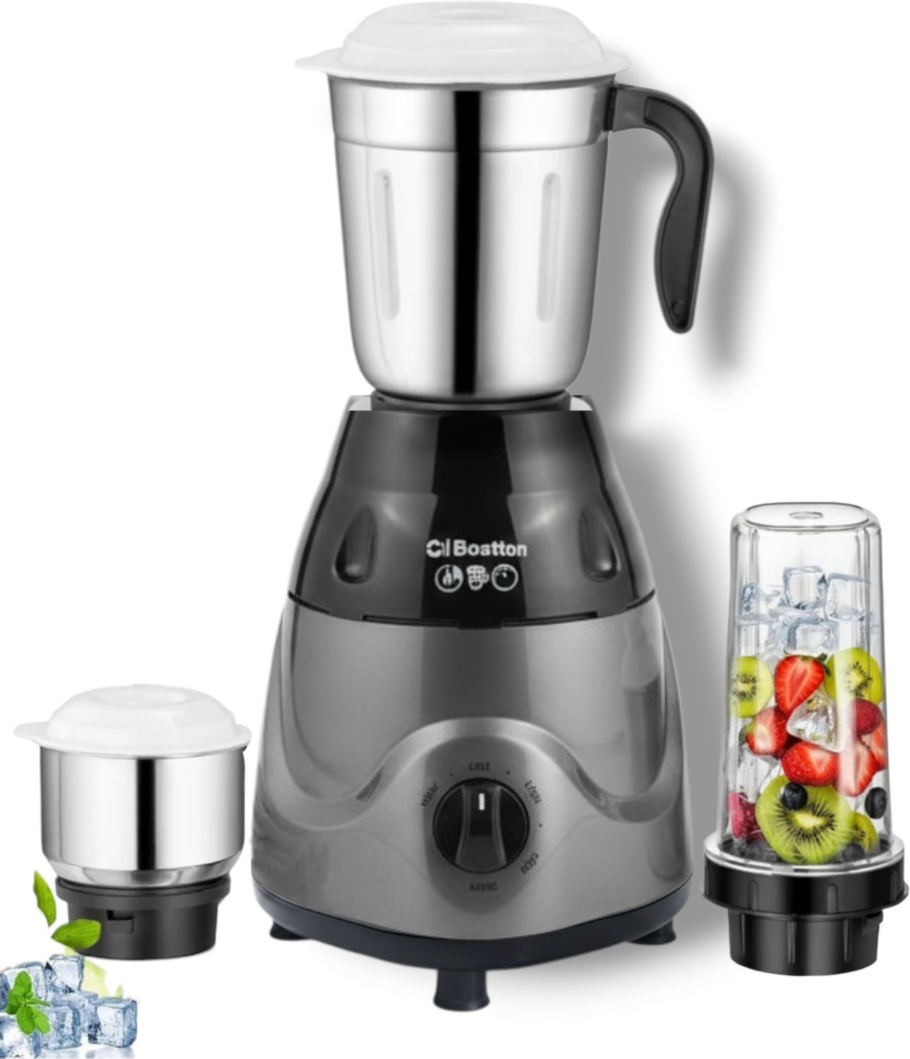 Image of Bostton 750 Watt Double layered Copper 25 MM Motor 750 W Mixer Grinder (Waspa Power Pro | 2 Jars | Olive Green)