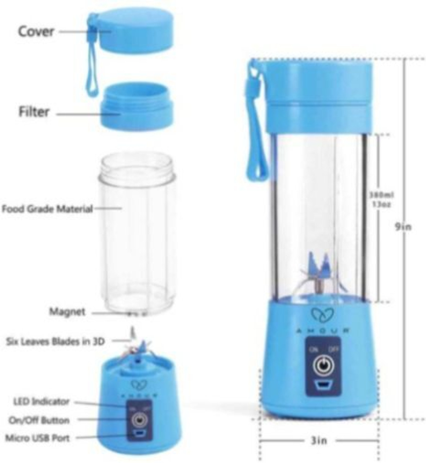 Image of princemarkett Pro Fruit Juicer 200 W Juicer Mixer Grinder (NOK36-ER70 Portable Blender 6 Blade Electric Juicer Blender | 1 Jar | Multicolor)