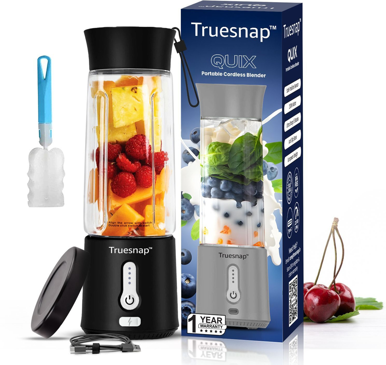 Image of Bumpi Care Bumpi Mini Fruit Juicer Mixer Grinder Portable Milkshake Blenders Color-May Vary 220 W Juicer (6-Blade Juicer | 1 Jar | Multicolor)