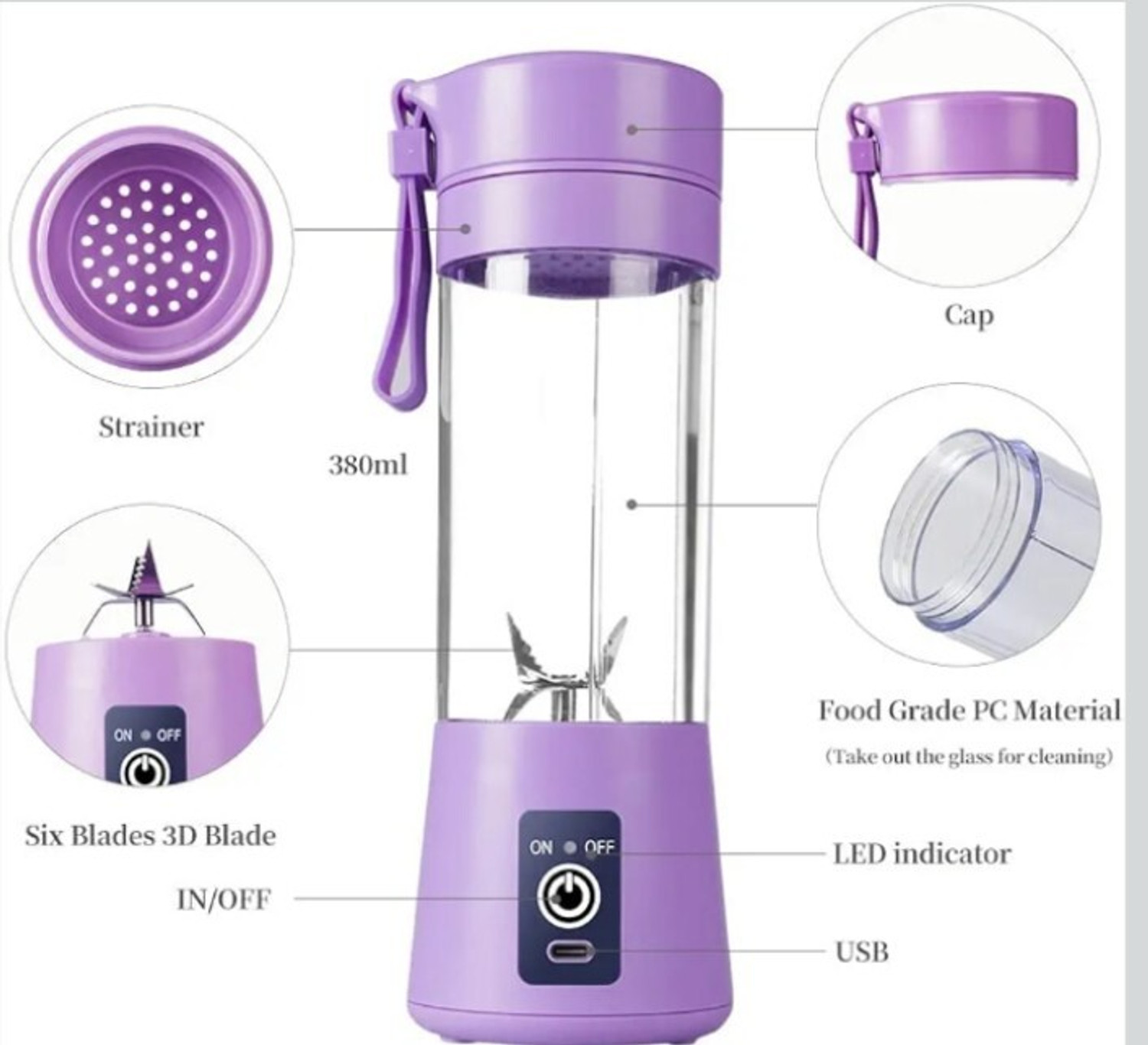 Image of ons Electric fruit juicer |usb rechargeable 2000 mah battery| powerful motor@2 25 W Juicer Mixer Grinder (Portable Electric Juicer - USB Rechargeable with 6 Blades, 3 Speed Setting@3 | 1 Jar | Multicolor)