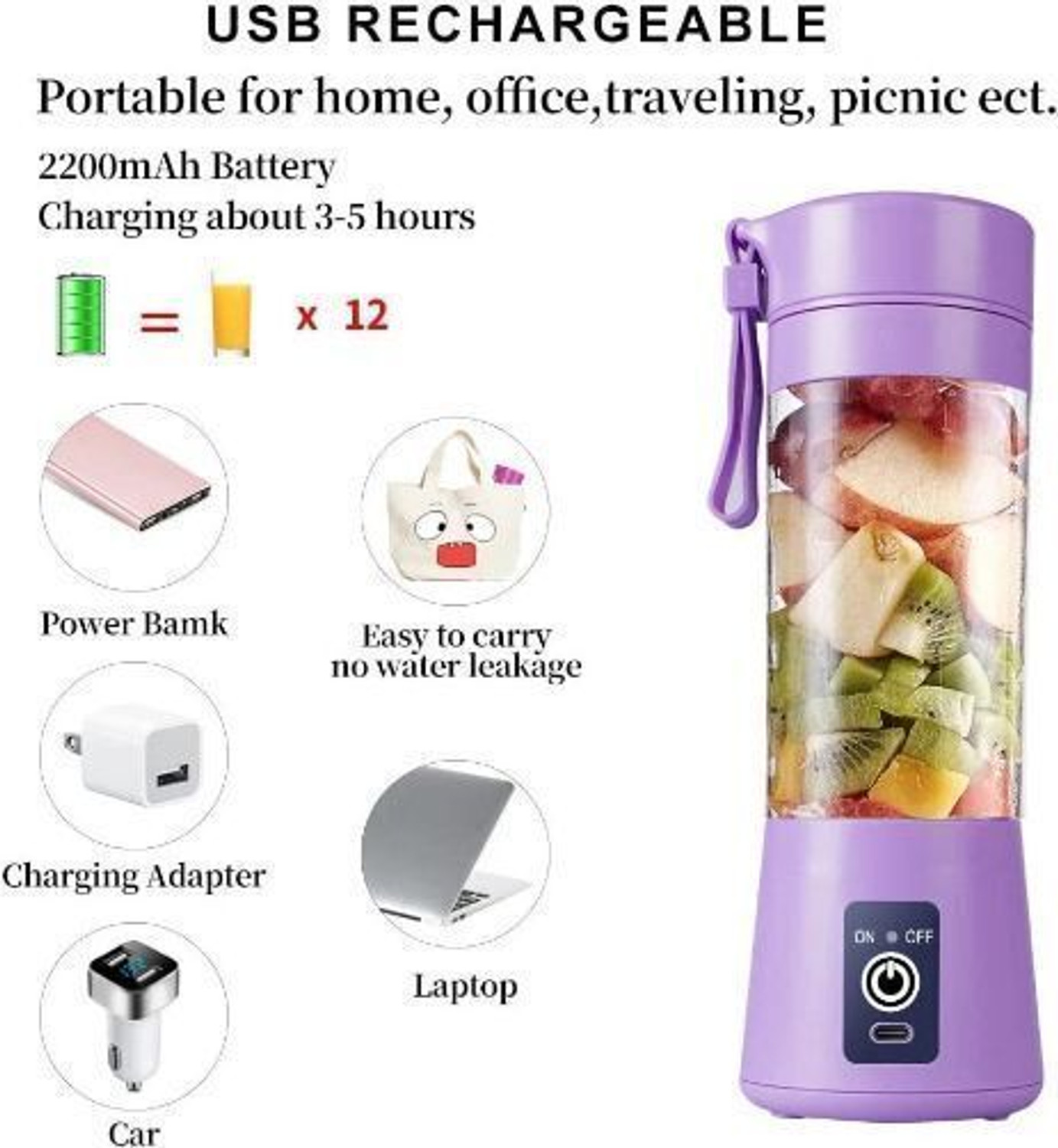 Image of Tenring Shakes & Protein Drinks - Compact & Powerful 6-Blade Design 240 W Juicer (Black USB Portable Juicer Blender - 6 Blade Powerful Personal Blender | 1 Jar | Black)