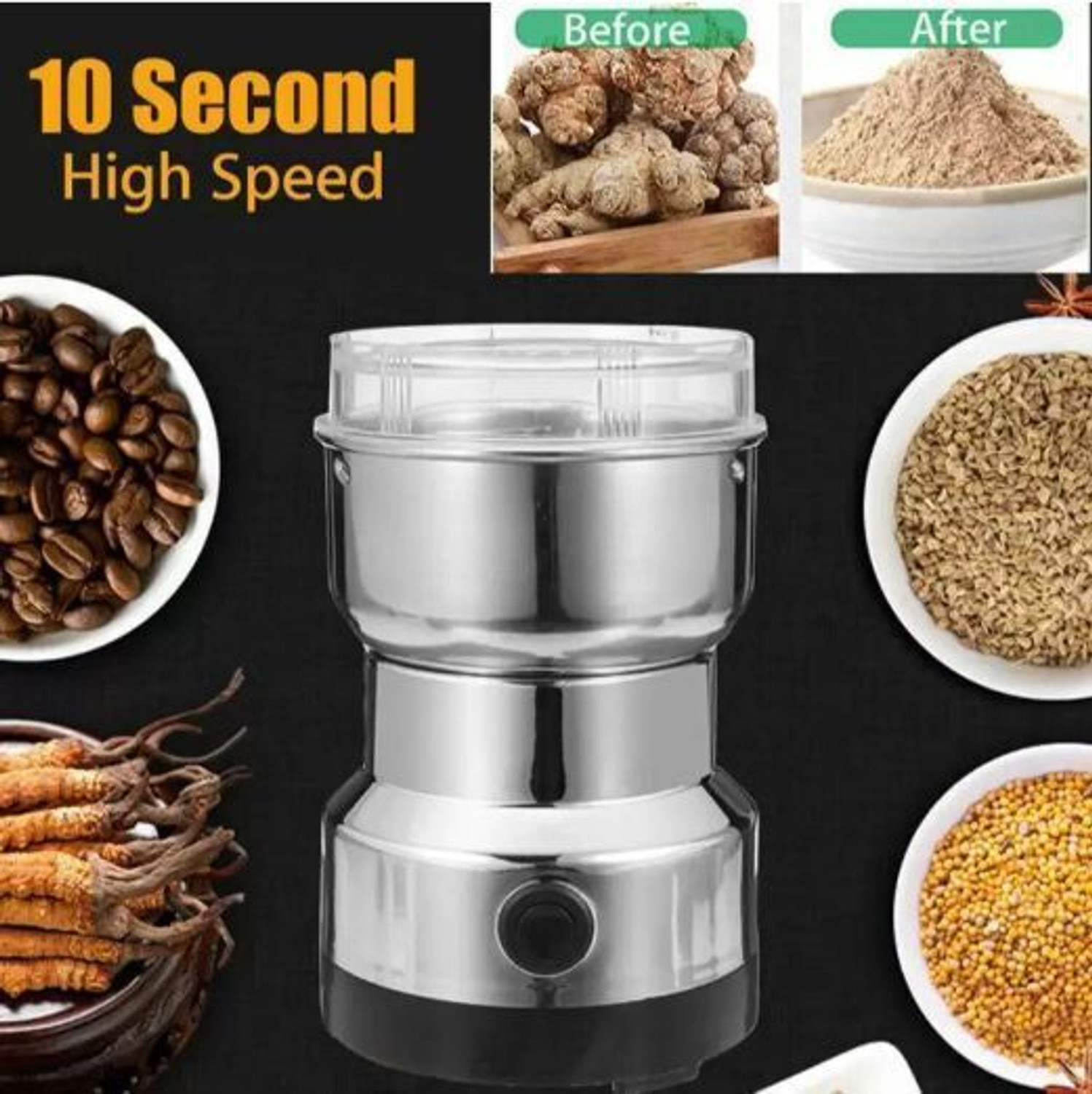 Image of Manasa JX 3 500 W Mixer Grinder (Mini Stainless Steel Coffee Spice Nuts Grains Bean Grinder | 1 Jar | Multicolor)