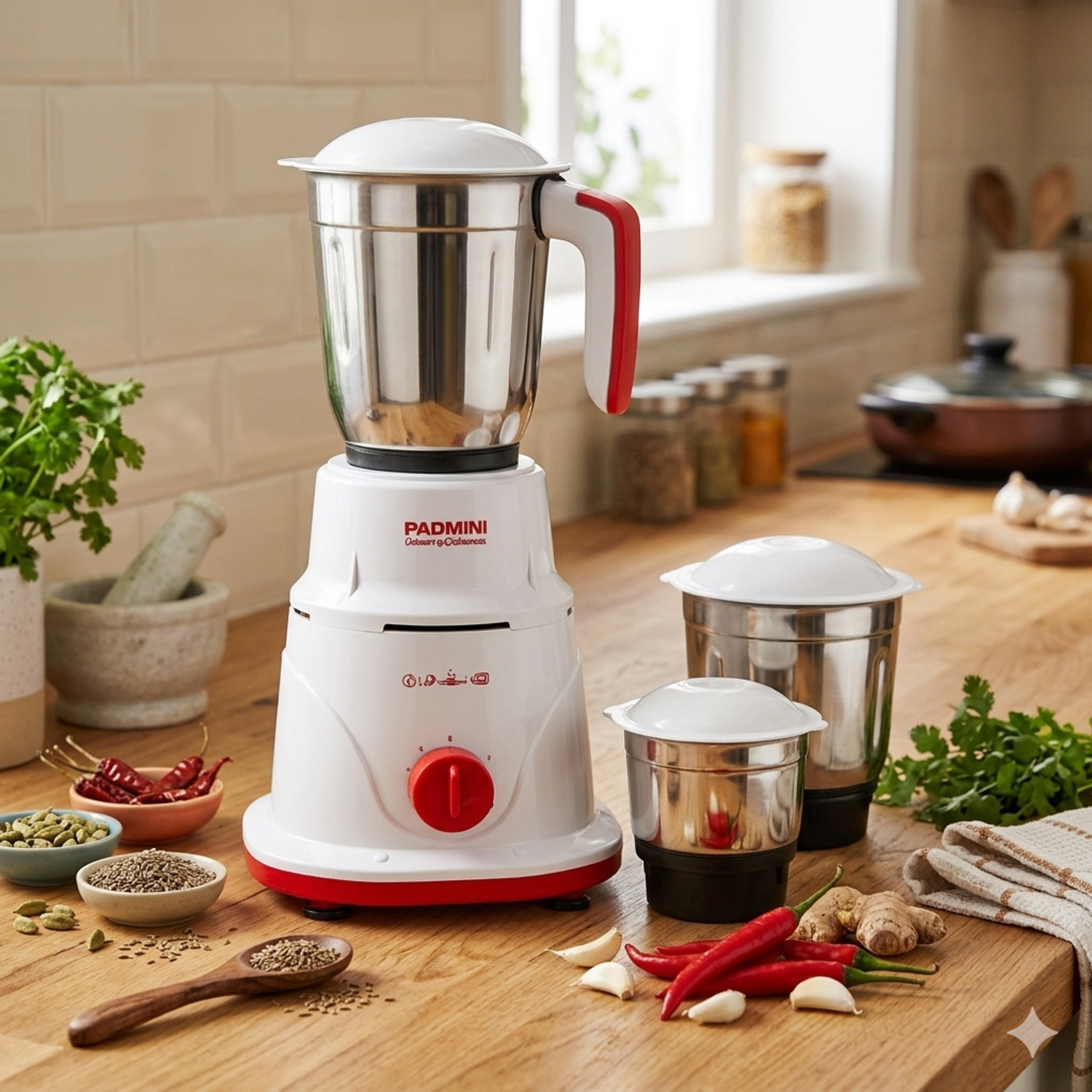 Image of PADMINI DYNA 550 W Mixer Grinder (DYNA 550W | 3 Jars | RED AND WHITE)