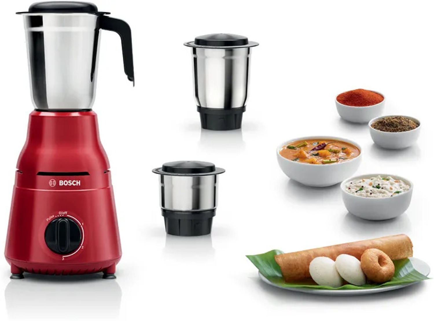 Image of BOSCH Mixer Grinder TrueMixx MG2213C4RI 500 W Mixer Grinder (MG2213C4RI | 3 Jars | Red)