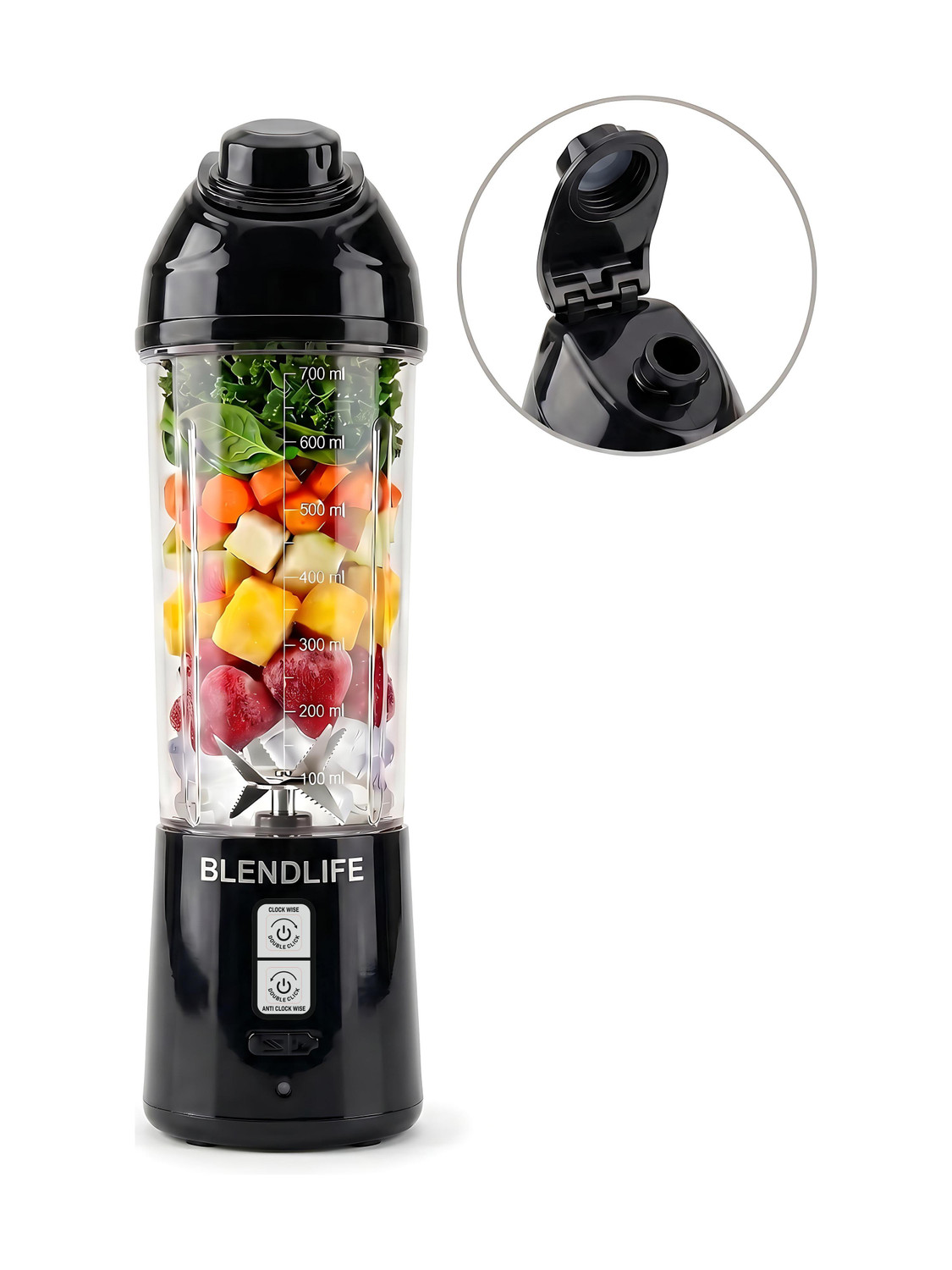 BlendLife Portable Blender, 700ml, Patented Pulse Mode & Reverse Blend, Made in Bharat 240 W Juicer Mixer Grinder