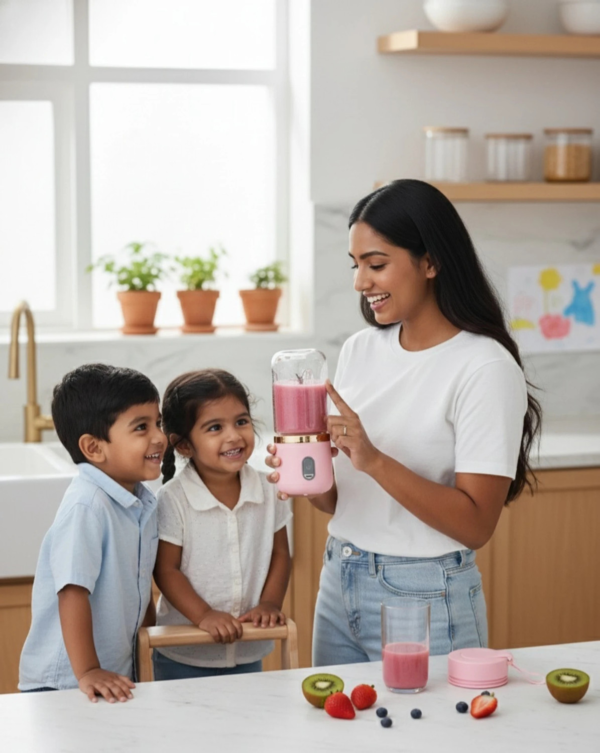 Image of ZENOVIA Portable Juicer Blender, Rechargeable, Grinder for Fruits & Shakes,6 Blade 40 W Juicer Mixer Grinder (Portable Juicer Blender,Rechargeable,Grinder for Fruits & Shakes,6 Blade 40W | 2 Jars | Pink)