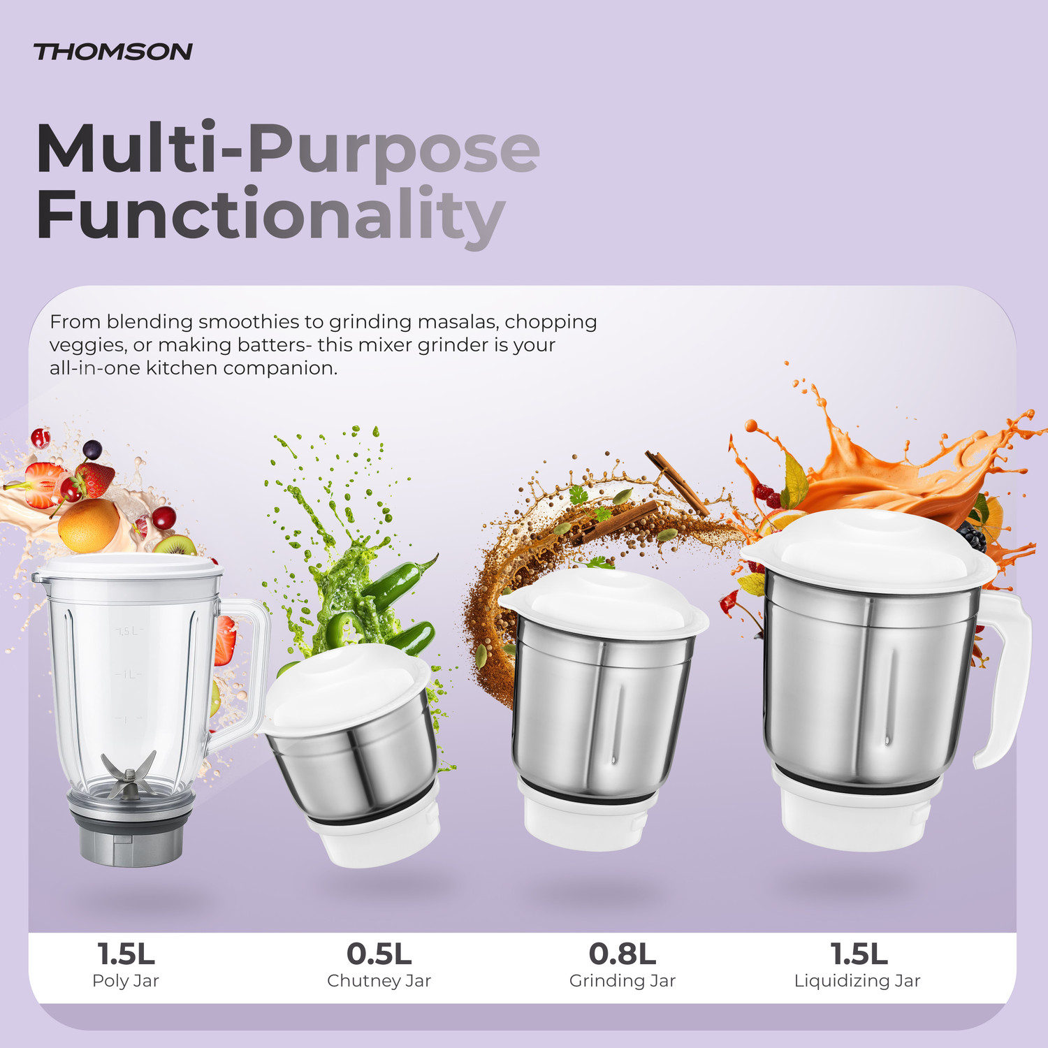Image of Thomson FreshMix 700 W Mixer Grinder (FreshMix | 4 Jars | White)