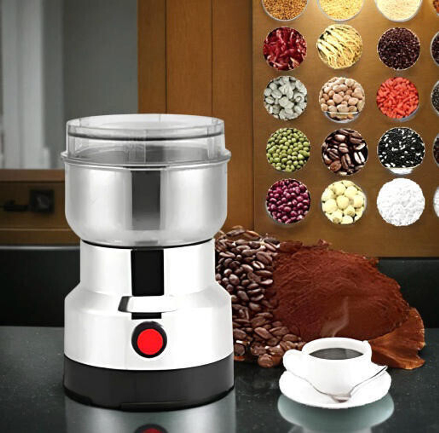 Image of BazaarNest Mini Mixer Grinder 800 W Juicer Mixer Grinder (Electric Coffee Grinder with Removable Stainless Steel Cup & Blades | 1 Jar | Silver)