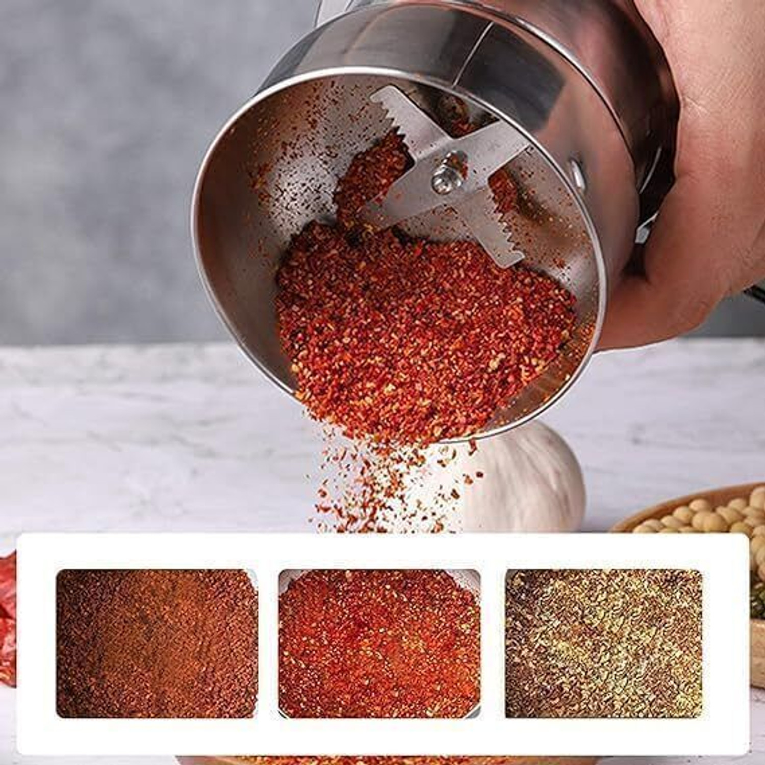 Image of BazaarNest Mini Mixer Grinder 900 W Juicer Mixer Grinder (Mini Stainless Steel Electric Grinder, Coffee Bean and Dry Masala Mixer, Compact | 1 Jar | Silver)