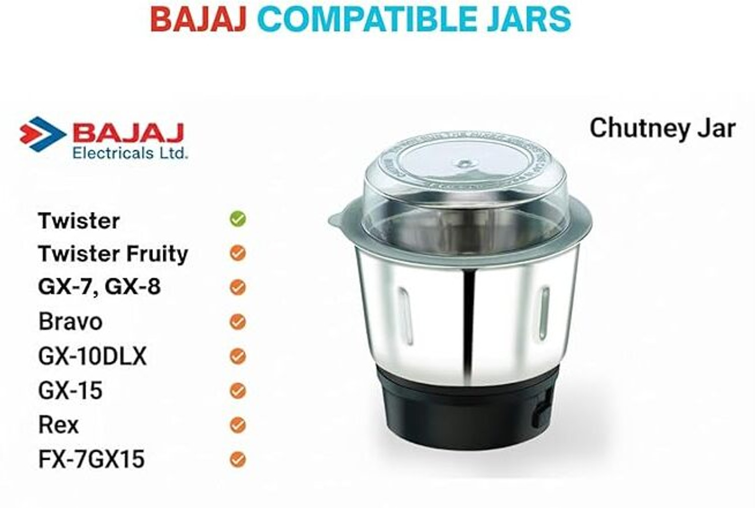 Image of BAJAJ Original 400ml Chutney Jar Assembly Mixer Juicer Jar (400 ml)