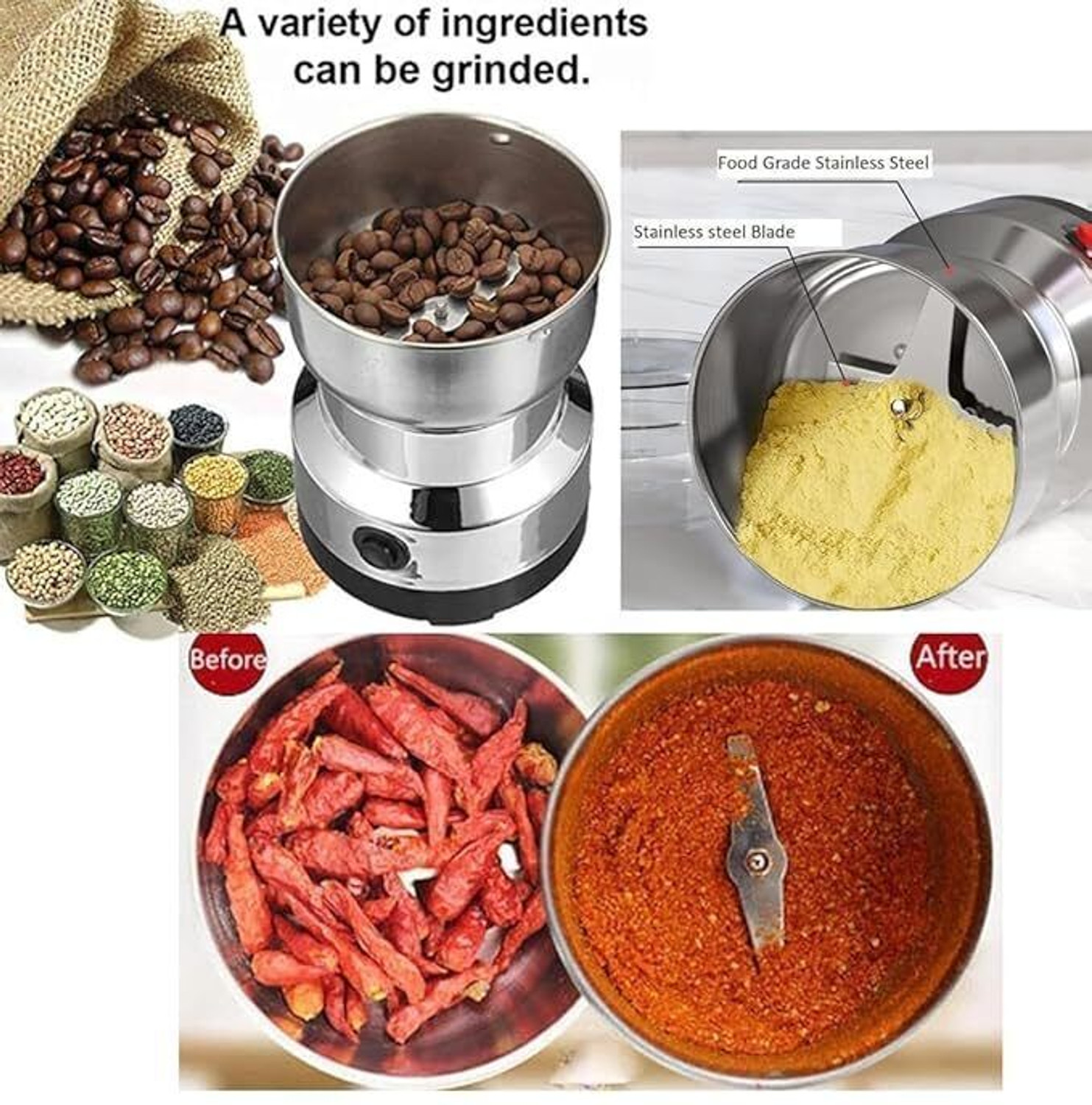 Image of Elvara creations Mini Mixer Grinder 800 W Juicer Mixer Grinder (Mini Spice, Dry Masala Grinder | 1 Jar | Silver)