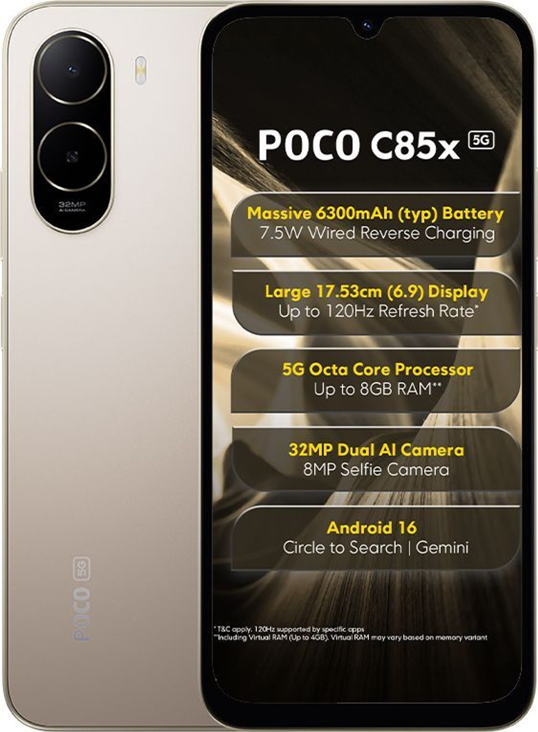 POCO C85x 5G 128GB Sunset Gold - Image 6