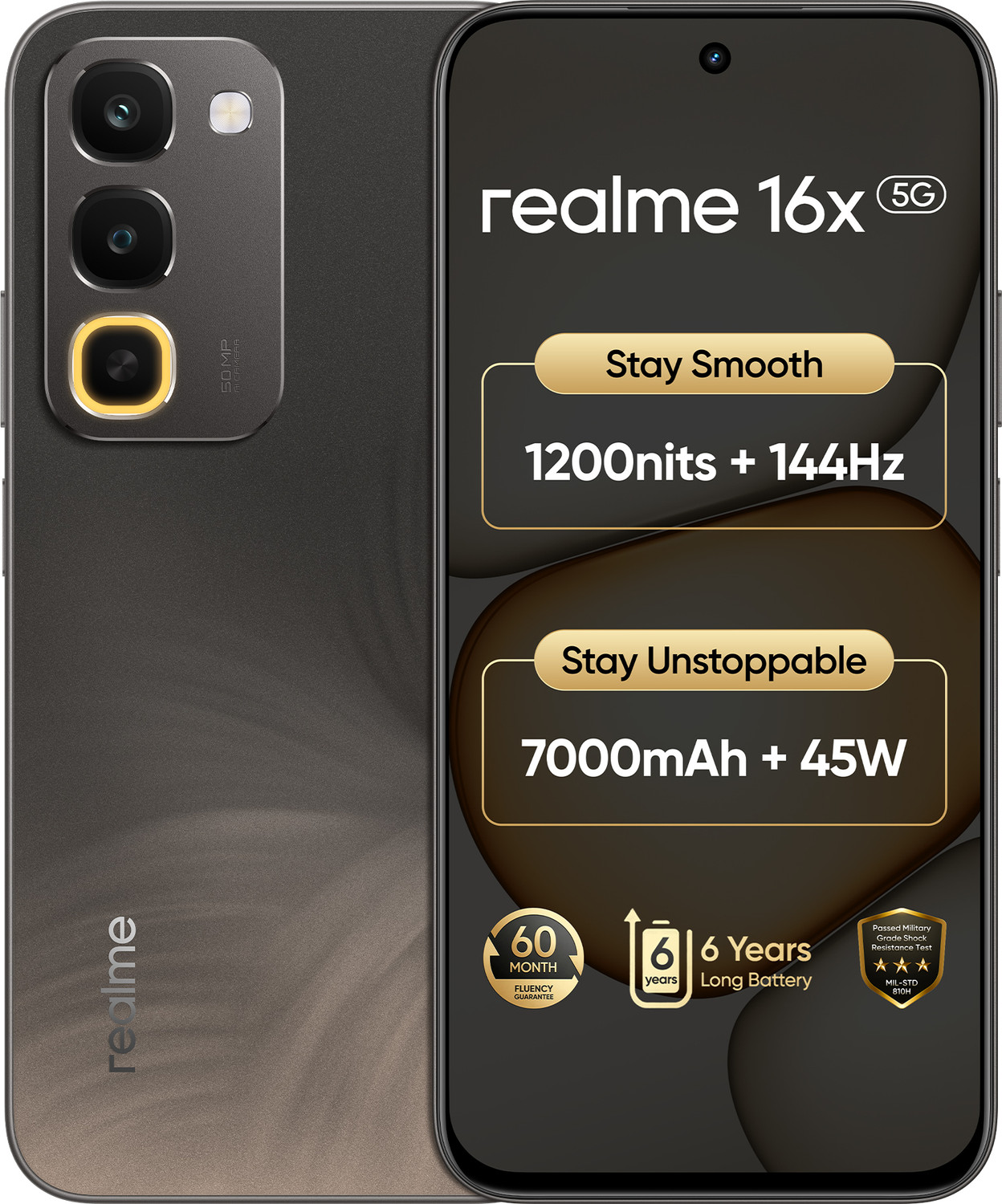 realme 16x 5G 128GB 6GB RAM Endurance Brown - Image 1