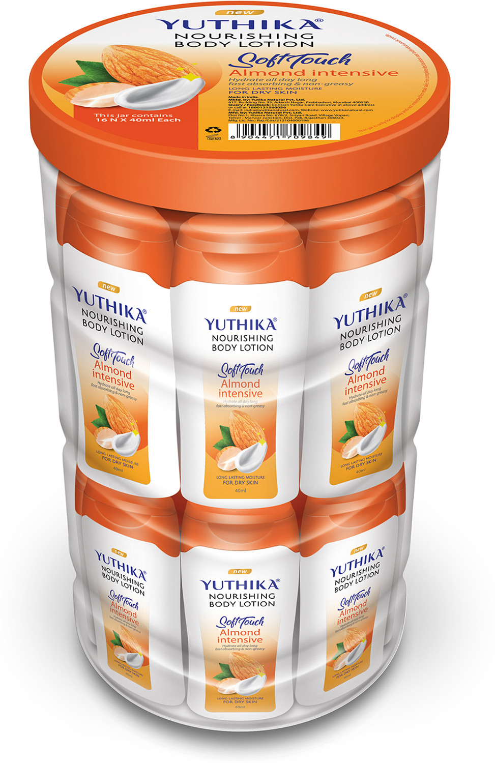 Image of Yuthika Body Lotion Almond 24 hour Hydration Body Lotion for Women Men 16 Bottle (1 Jar) (640 ml)