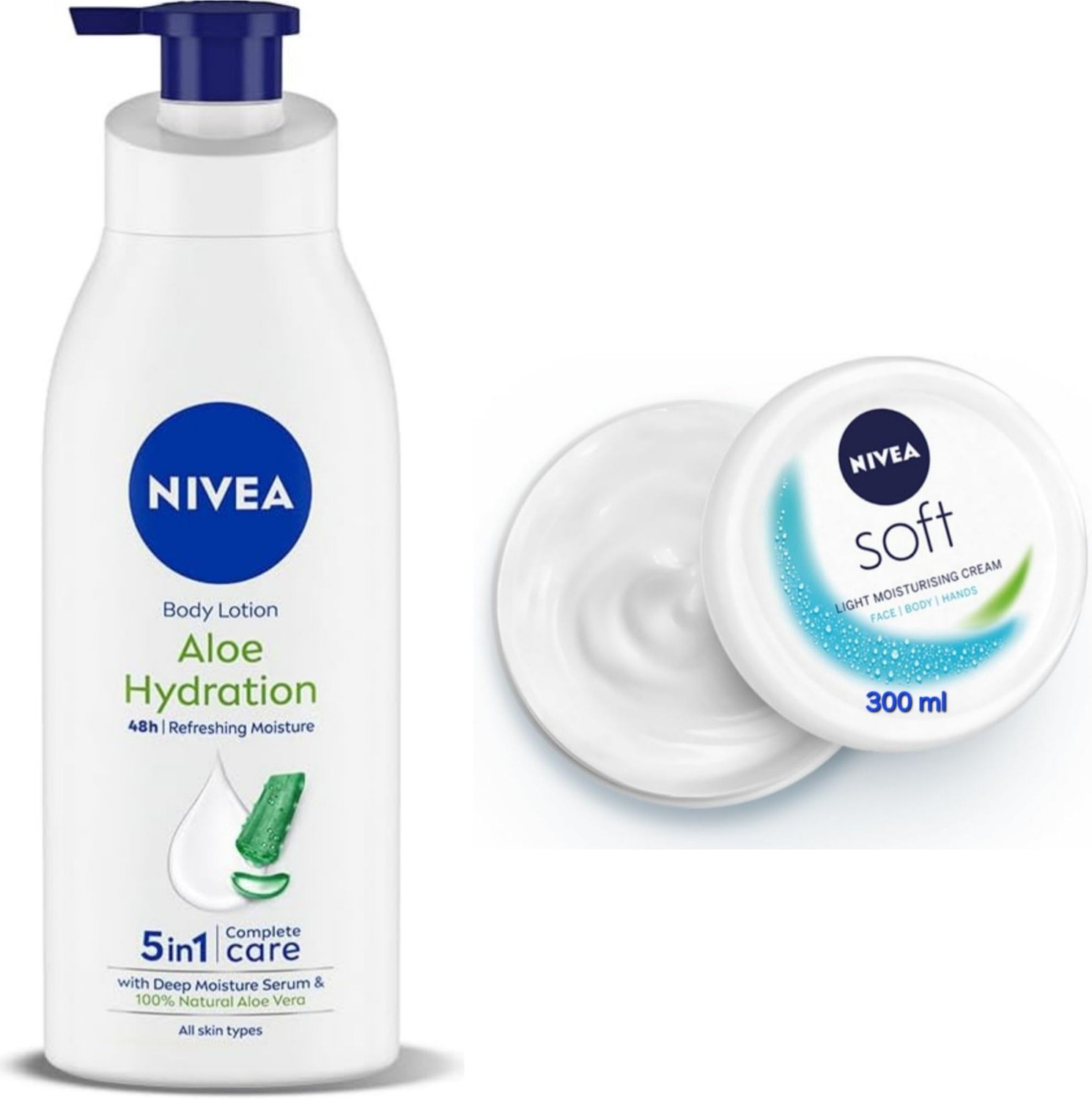 Image of NIVEA Aloe Hydration Body Lotion - 400ml & Soft Light Moisturizing Cream - 300ml (700 ml)