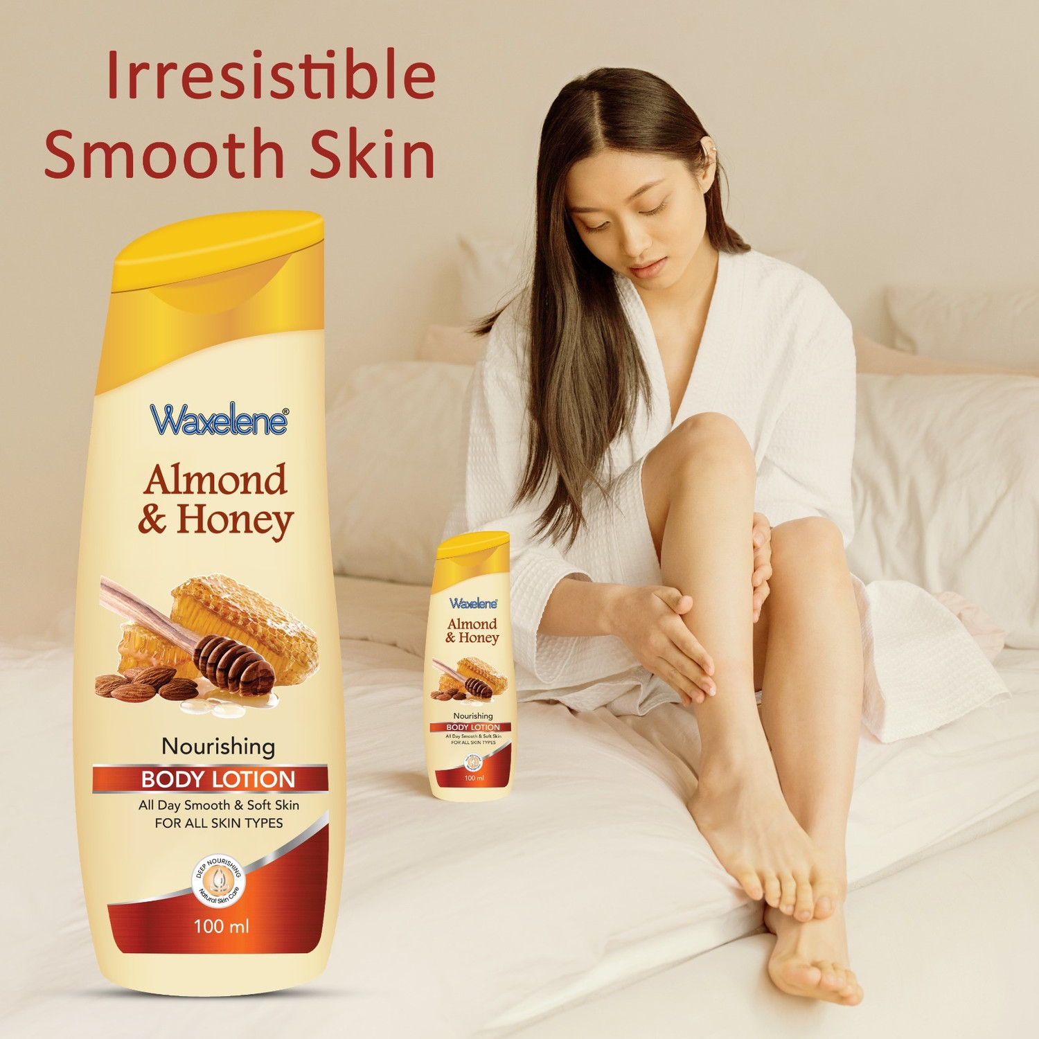 Image of waxelene ALMOND & HONEY Moisturizing Lotion MASSAGE CREAM For Skin Brightening PACK OF 2 (200 ml)