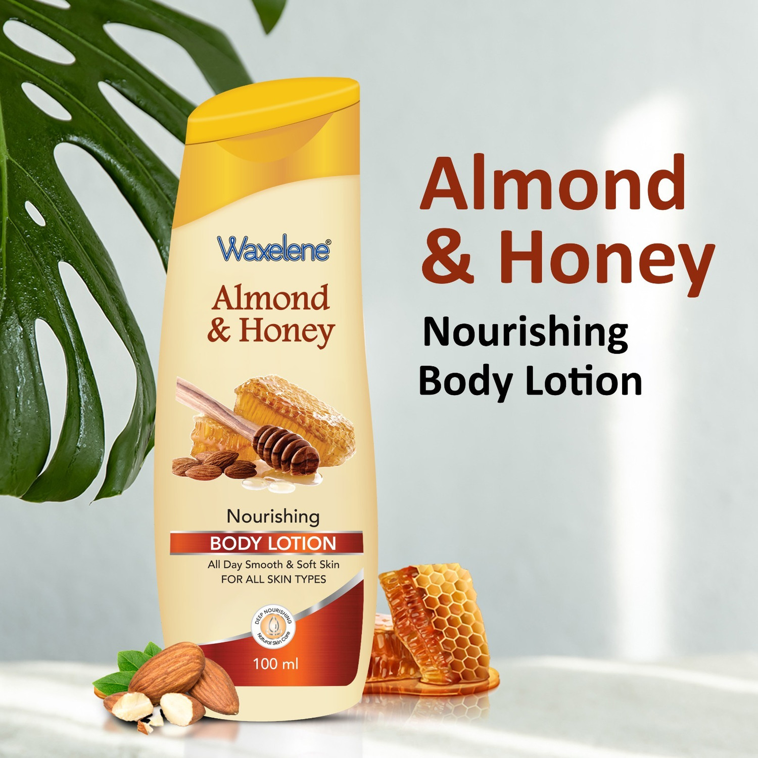 Image of waxelene ALMOND & HONEY Moisturizing Lotion MASSAGE CREAM For Skin Brightening PACK OF 2 (200 ml)