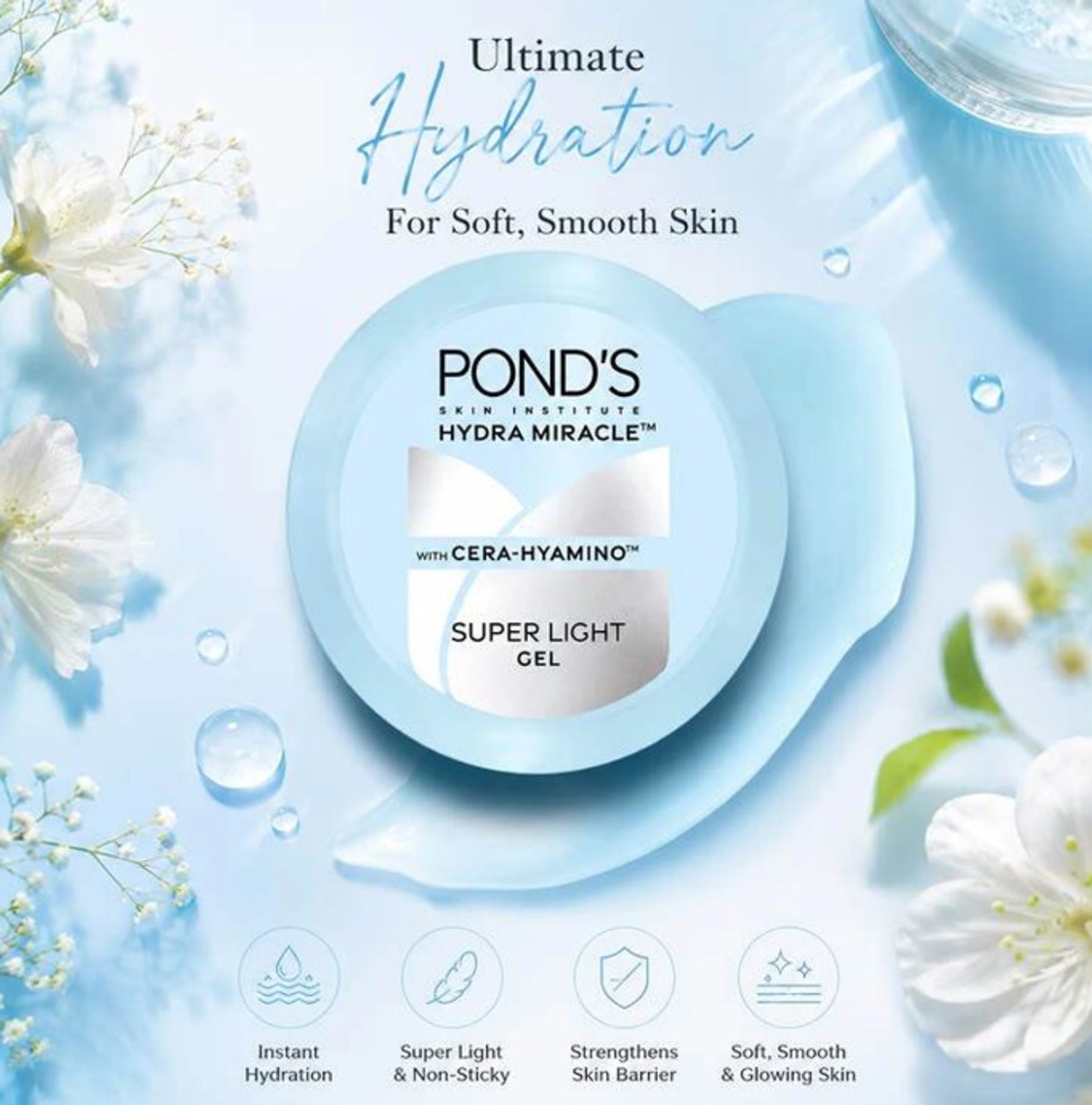 Image of POND's Super Light Gel Moisturizer, Oil Free & Non-Sticky Infused with hyalaronic acid (50 g)