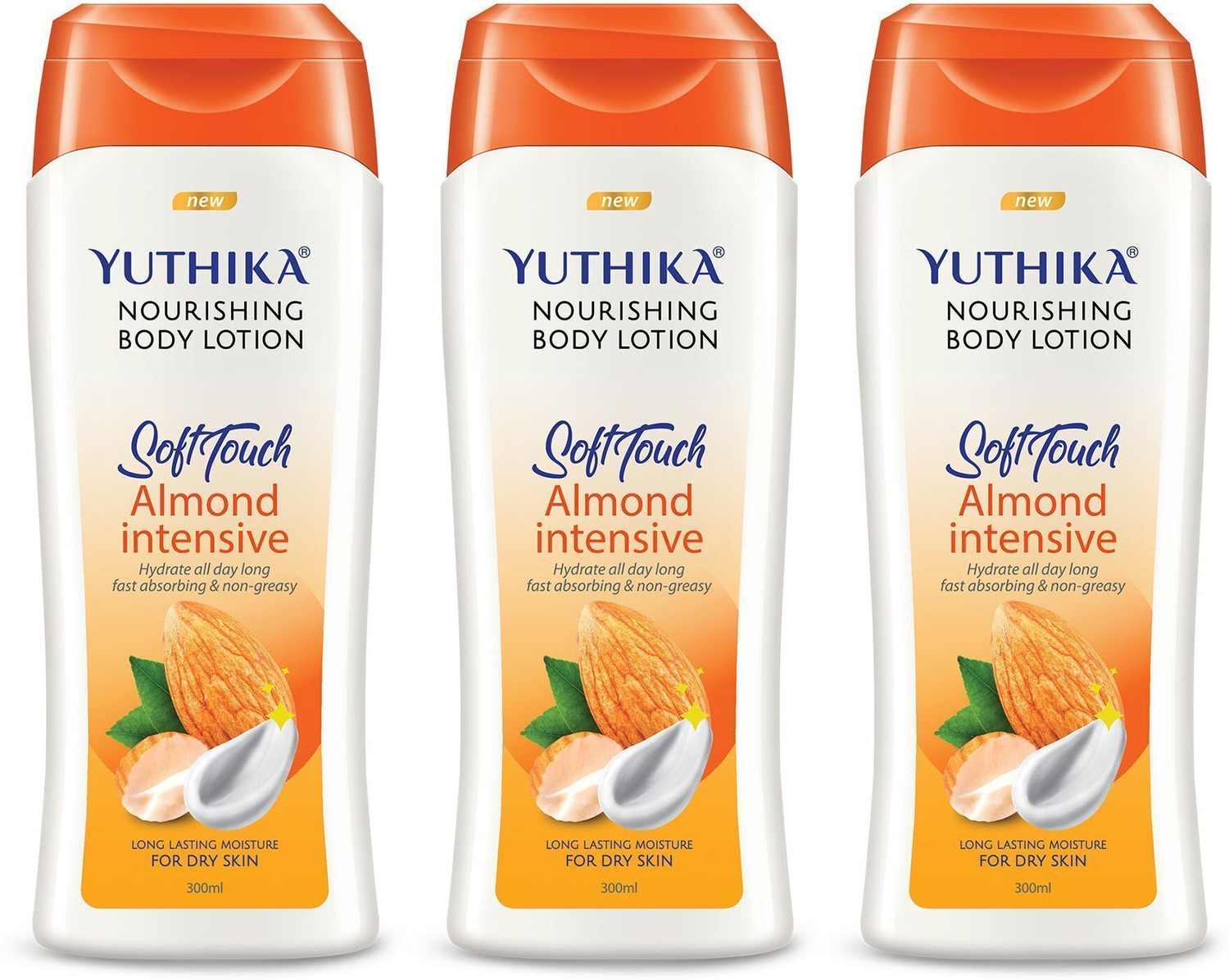 Image of Yuthika Body Lotion Almond Nourish 300ml |24 Hour Hydration For Dry Skin (Pack OF 3) (900 ml)