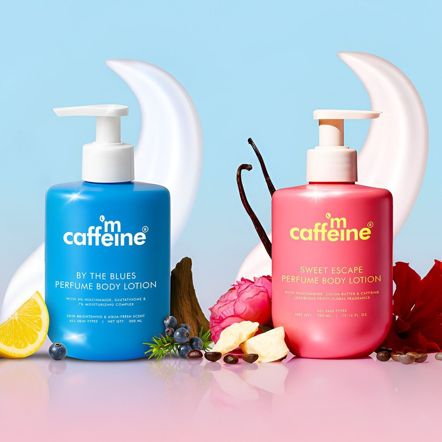 mCaffeine By the Blues & Sweet Escape Perfume Body Lotions - Image 1