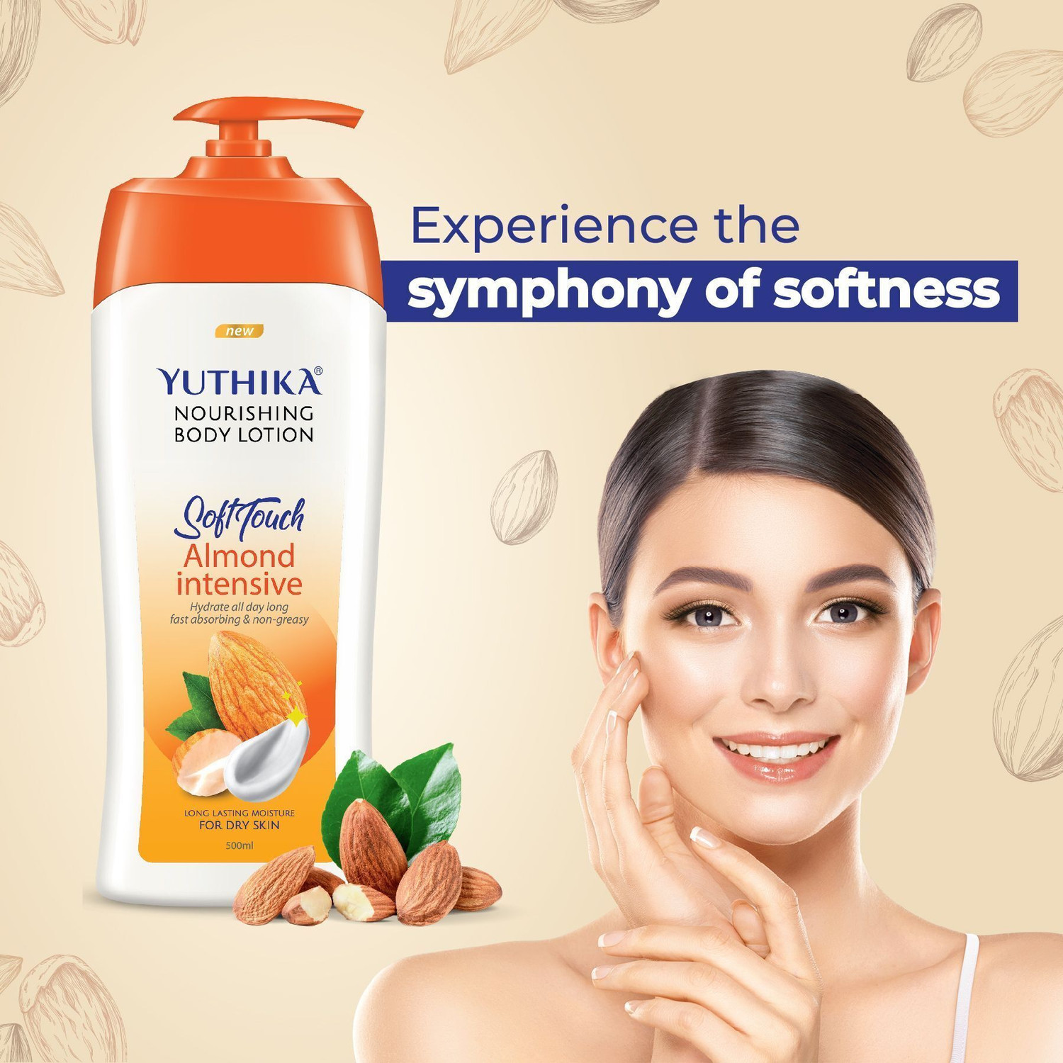 Image of Yuthika Body Lotion Almond Nourish 500 ml Each Body Lotion For Women & Men (Pack OF 3) (1500 ml)