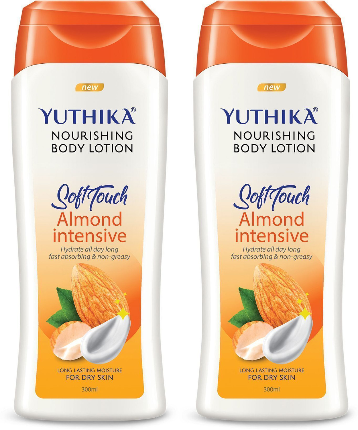 Image of Yuthika Body Lotion Almond Nourish 300ml | 24 Hour Hydration For Dry Skin (Pack OF 2) (600 ml)