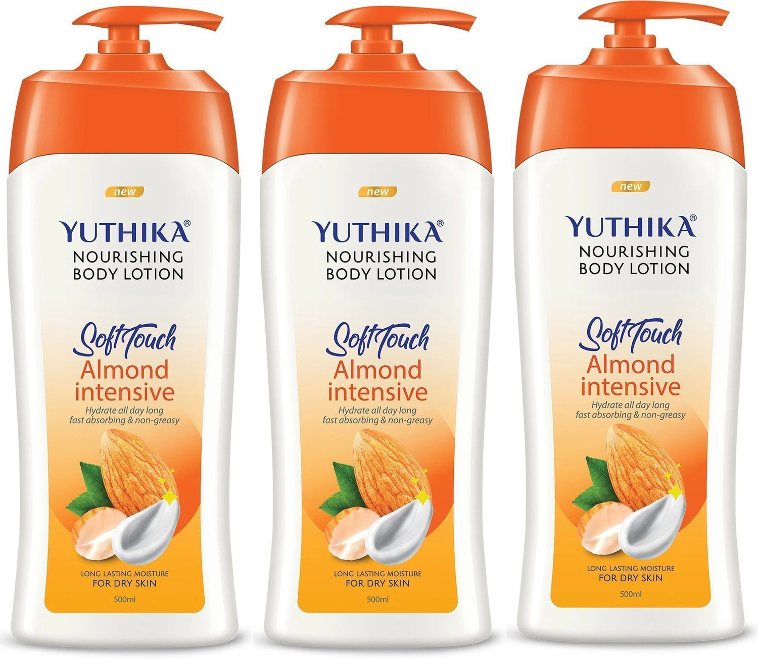 Image of Yuthika Body Lotion Almond Nourish 500 ml Each Body Lotion For Women & Men (Pack OF 3) (1500 ml)