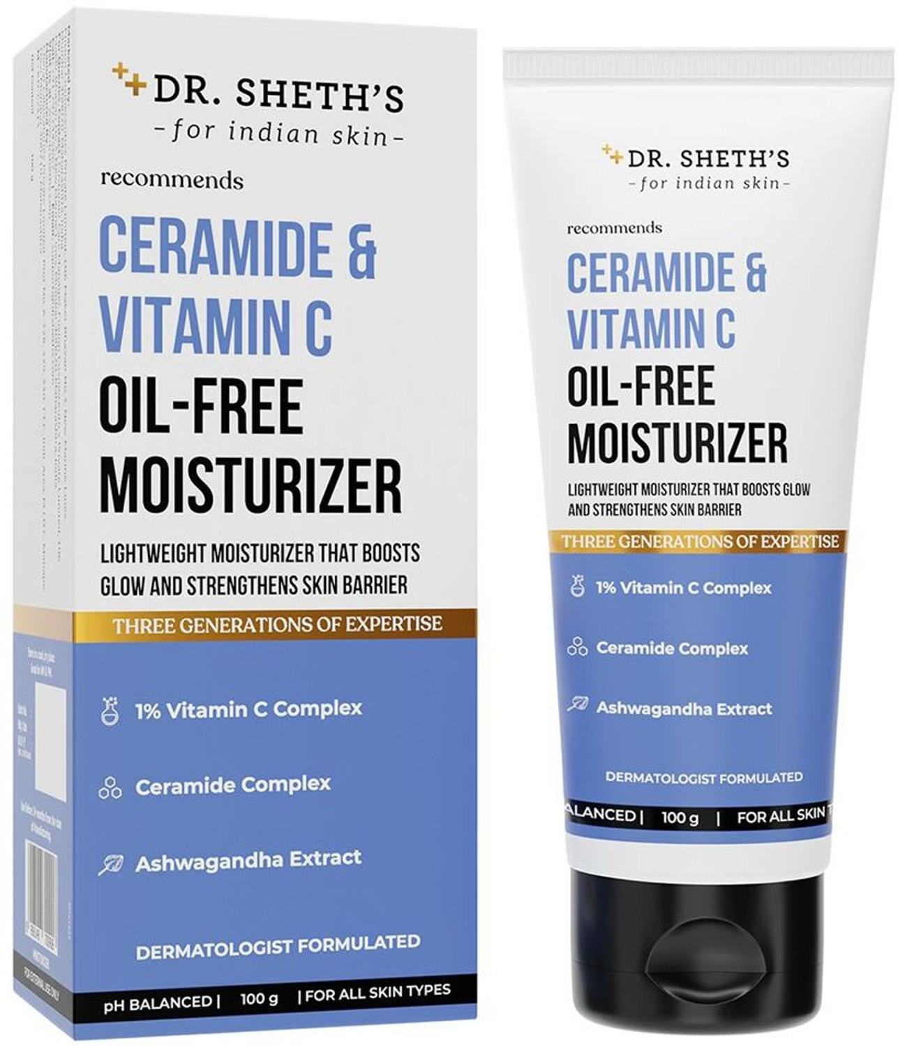 Dr. Shethâs Ceramide & Vitamin C Oil-Free Moisturizer Fights Dryness, Dullness, Damaged skin (100 g) - Image 1