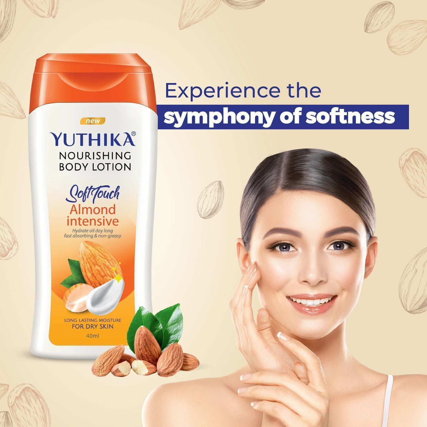 Image of Yuthika Body Lotion Almond 24 hour Hydration Body Lotion for Women Men 16 Bottle (1 Jar) (640 ml)