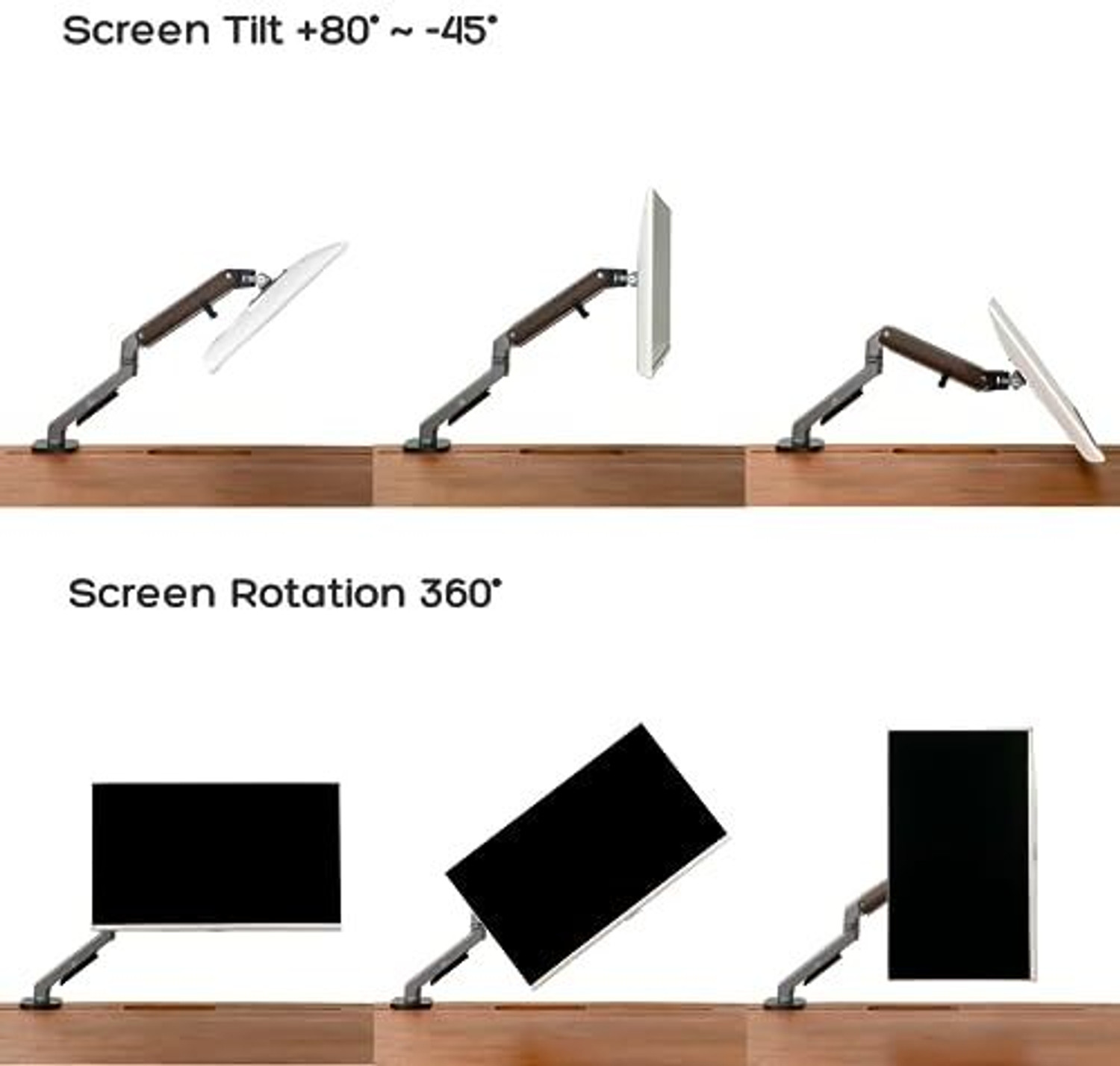 Image of FLOWLYF Wooden Monitor Arm /Spring Assisted Height Adjustability Mount for 17-32 inch Screen Desk Mount Monitor Arm