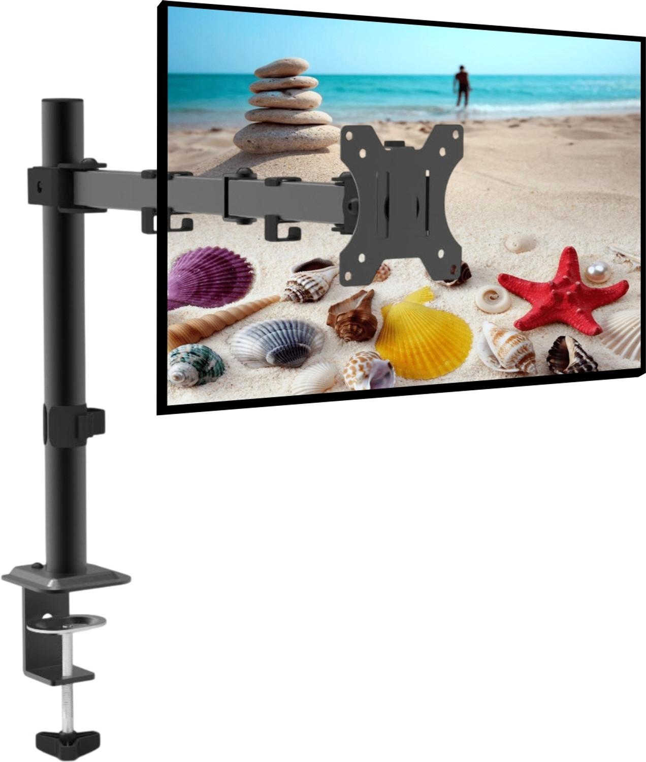 Image of FLOWLYF Wooden Monitor Arm /Spring Assisted Height Adjustability Mount for 17-32 inch Screen Desk Mount Monitor Arm