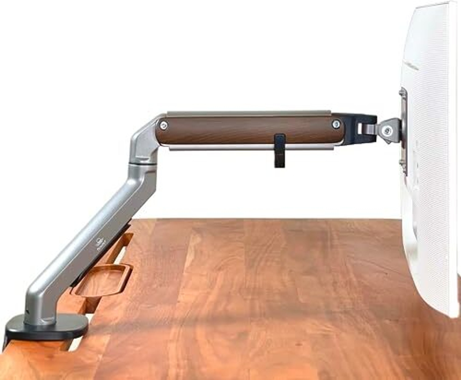 Image of FLOWLYF Wooden Monitor Arm /Spring Assisted Height Adjustability Mount for 17-32 inch Screen Desk Mount Monitor Arm