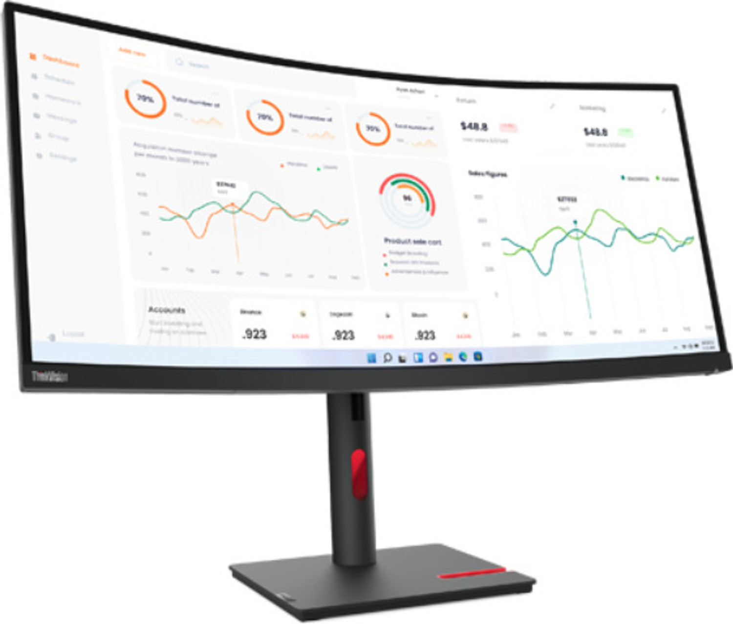 Image of Lenovo ThinkVision 86.36 cm (34 inch) Curved WQHD LED Backlit VA Panel Monitor (ThinkVision T34w-30) (AMD Free Sync, Response Time: 6 ms, 60 Hz Refresh Rate)