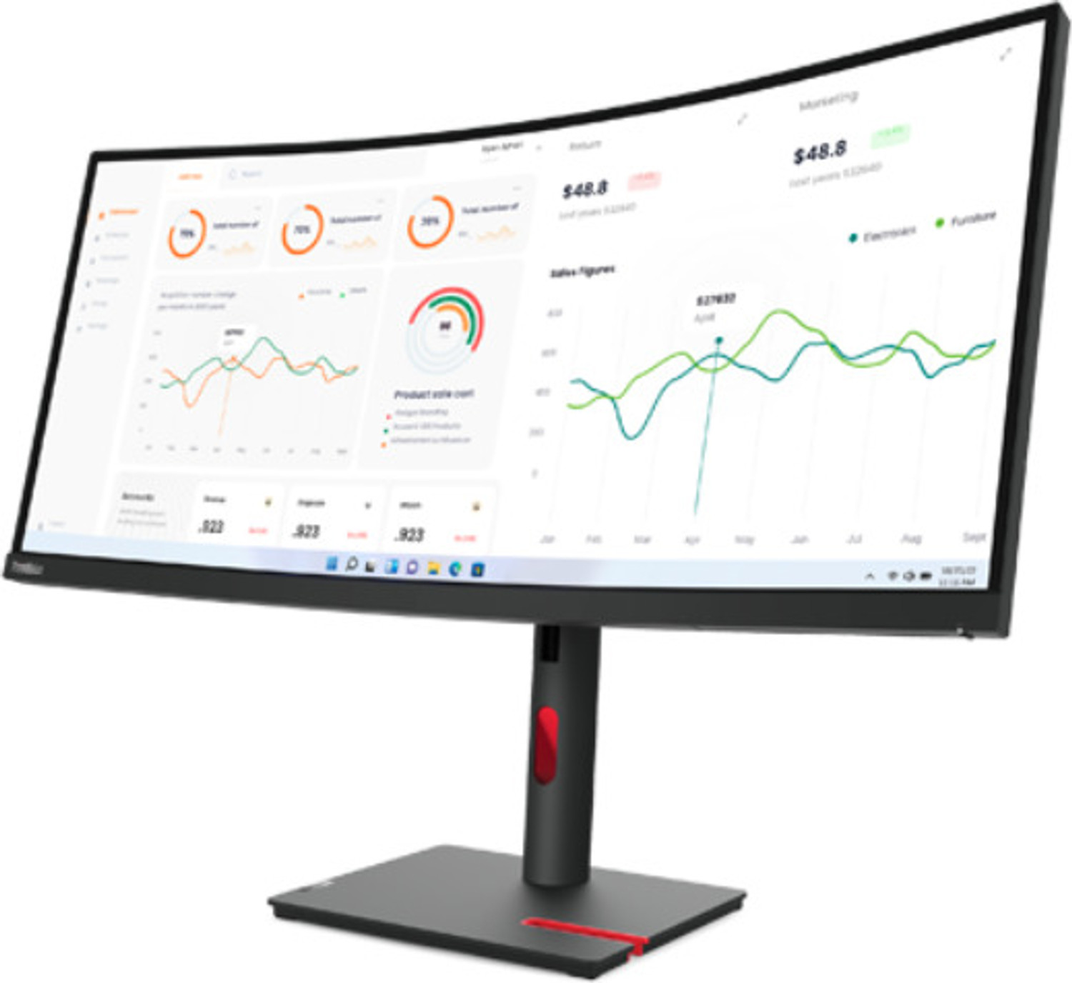Image of Lenovo ThinkVision 86.36 cm (34 inch) Curved WQHD LED Backlit VA Panel Monitor (ThinkVision T34w-30) (AMD Free Sync, Response Time: 6 ms, 60 Hz Refresh Rate)